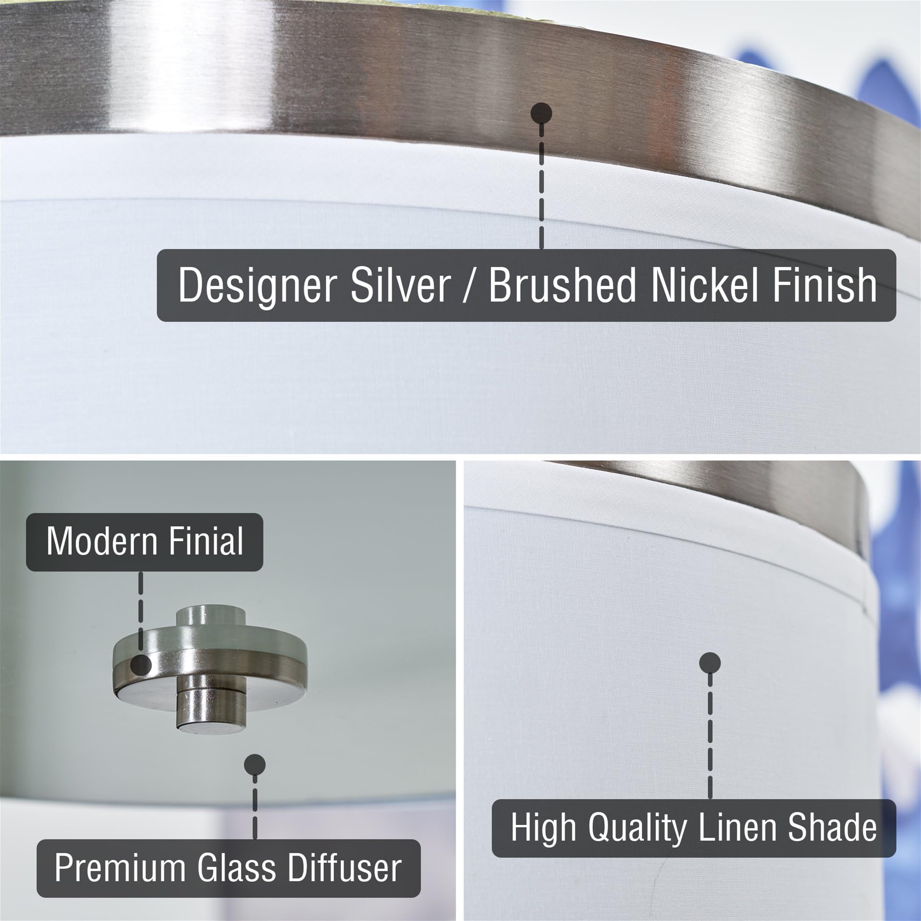 Kira Home Walker 15'' Mid-Century Modern 3-Light Flush Mount Ceiling Light, White Fabric Shade + Round Glass Diffuser, Brushed N