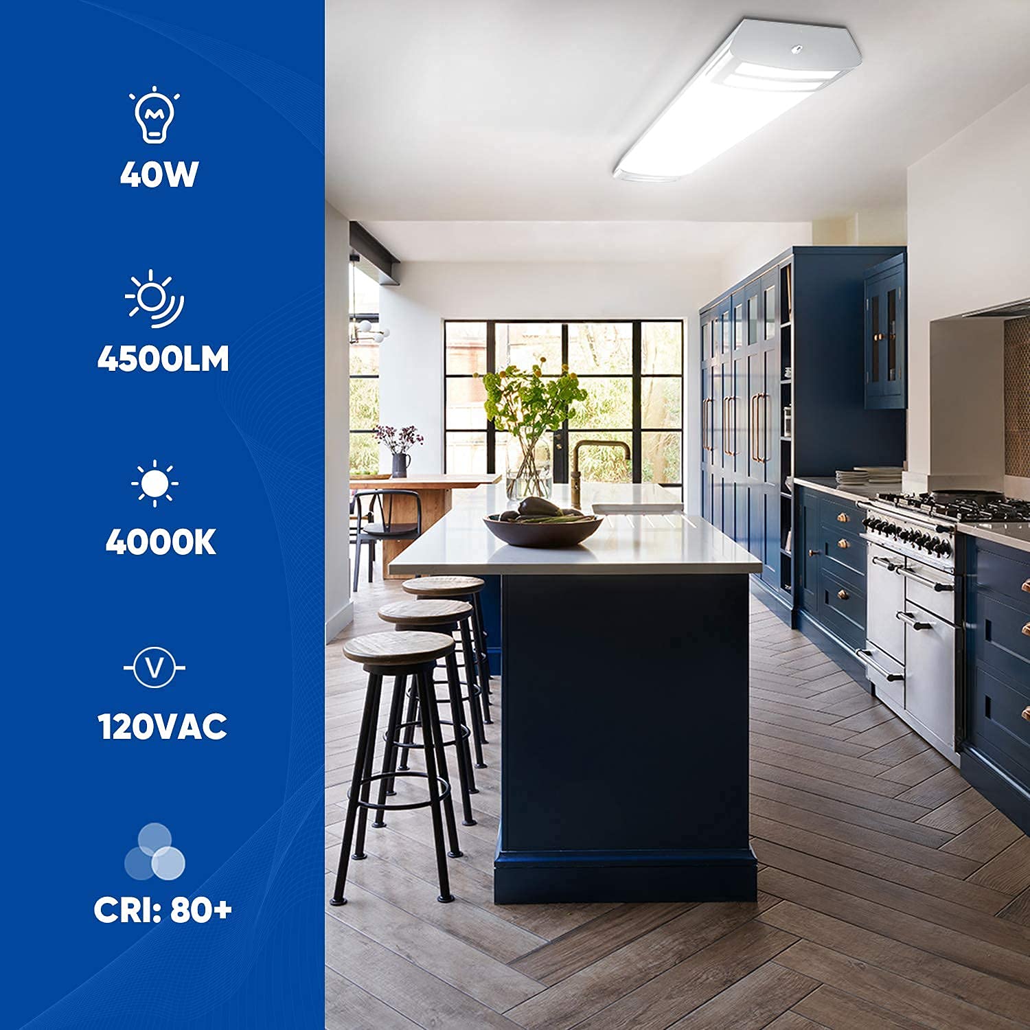 ANTLUX LED Flush Mount Linear Light Fixtures, 40W 4500lm, 4FT, Aluminum, 4000K, 2 Pack