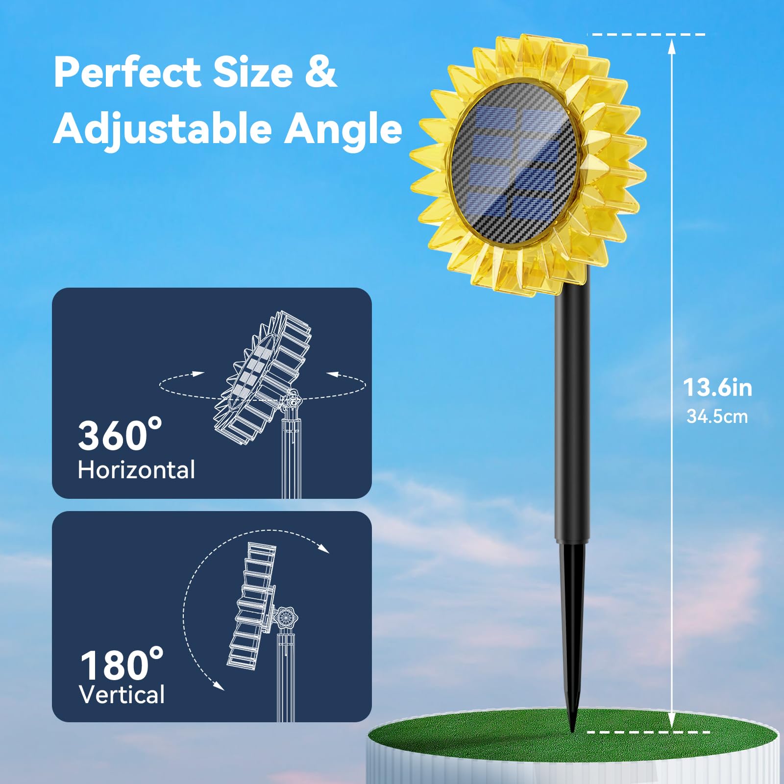 Solar Garden Lights - Upgraded Solar Sunflower Light, Ground/Wall 2 In 1, Solar Outdoor Lights Waterproof Ip67,Garden Yard Patio