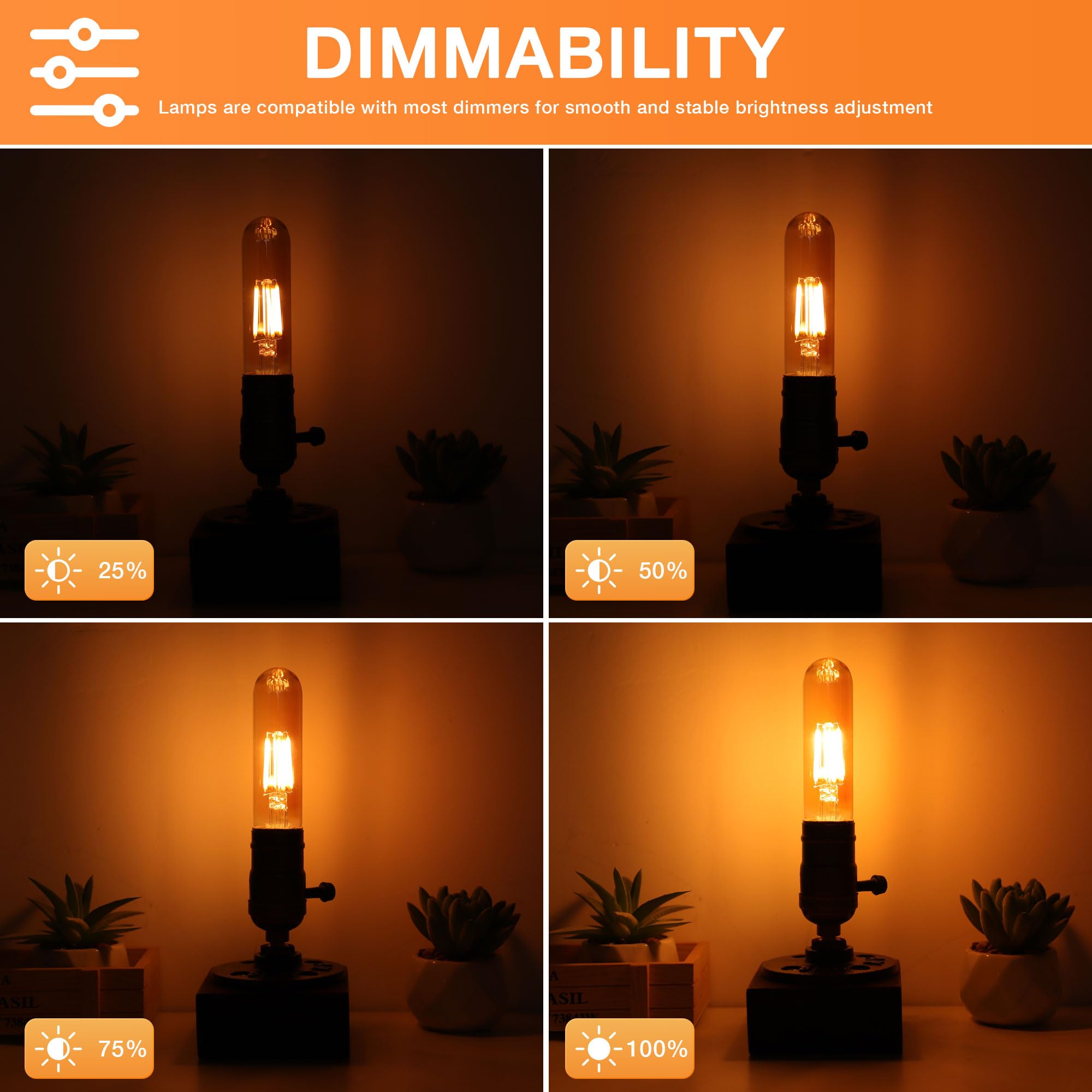 Tobegreat T30 Light Bulbs 4 Watt Equivalent 40W Bulb E26 Tubular Bulbs T10 Amber Led Bulb Warm White 2200K,Desk Lamp,Bedbroom Ba