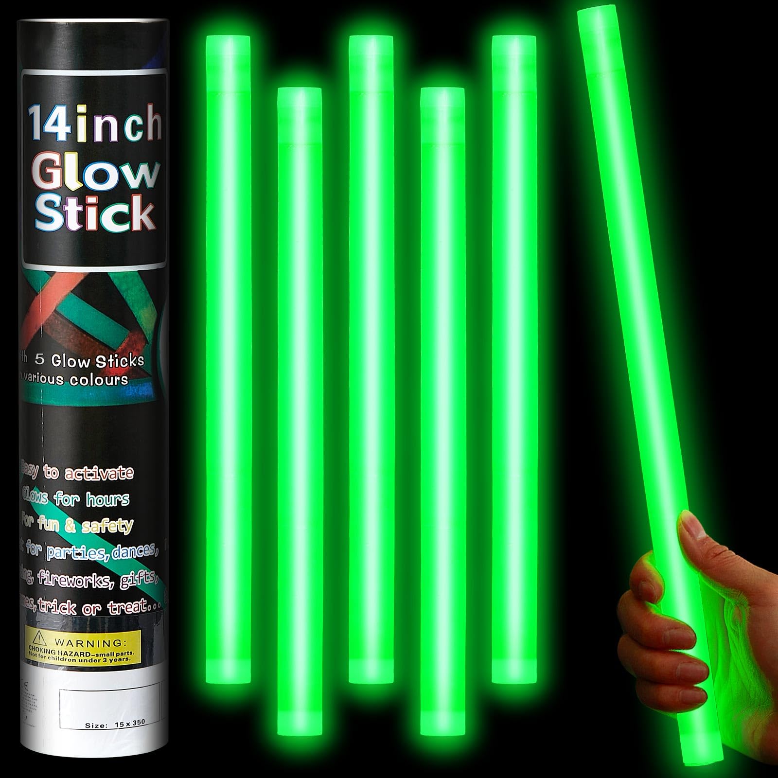 Lewtemi 5 Pcs Large Glow Sticks, 14 Inch Jumbo Light up Sticks Holiday Colorful Sticks Emergency Glow in the Dark Party Supplies