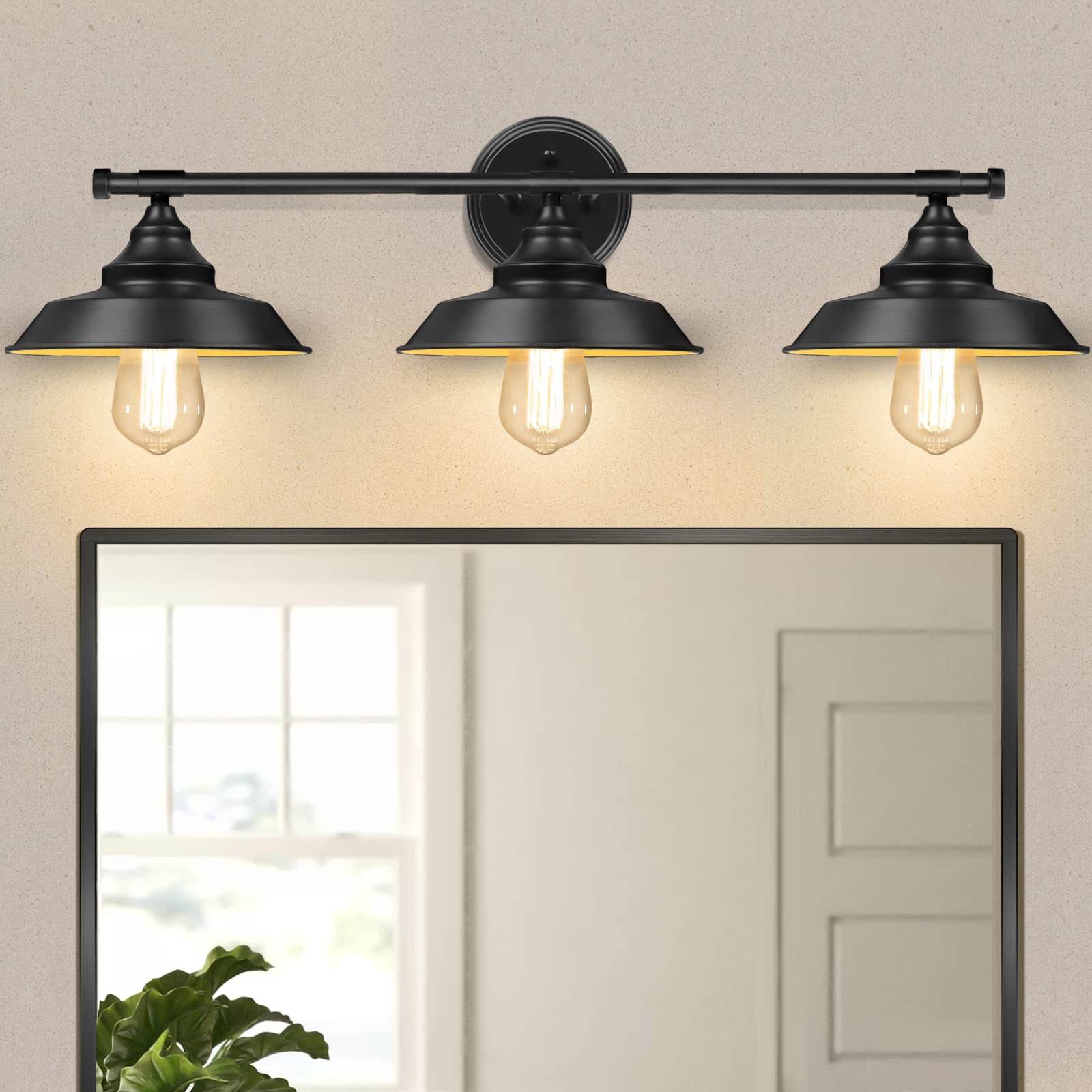 BesLowe 3-Light Wall Sconce, Industrial Rustic Metal Vanity Light Fixture, Black, Model W2561-03-BK