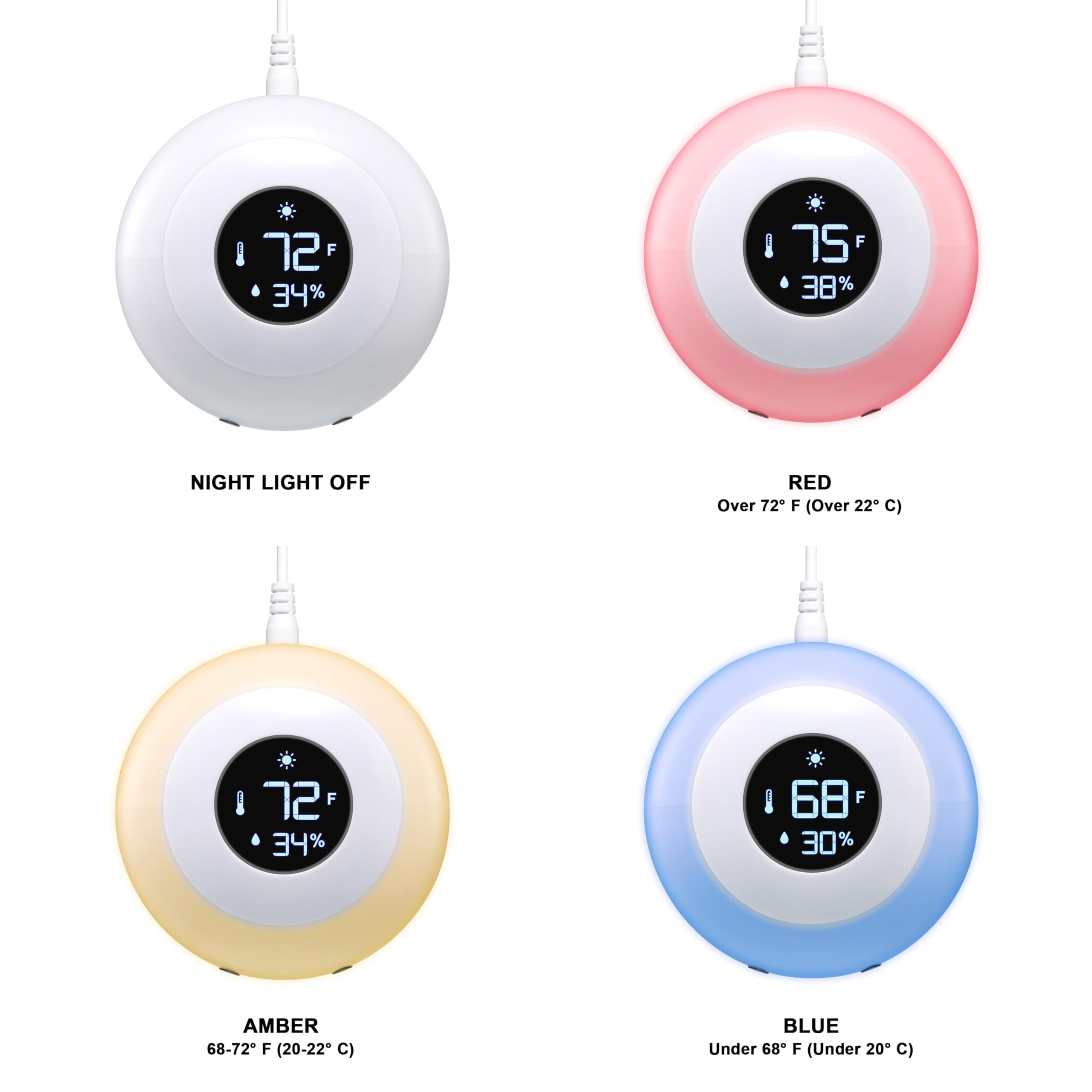 LittleHippo Kelvin Night Light, Color Changing Thermometer & Hygrometer, 1 Count, White, Model KHTH-01
