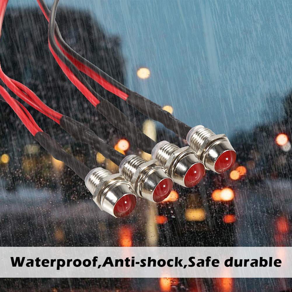 Keenso 4 Pcs 12V Led Pilot Light, 8Mm Indicator Lamp Car Van Boat Indicator Light Pilot Dash Bulbs Directional Lamp(Red)