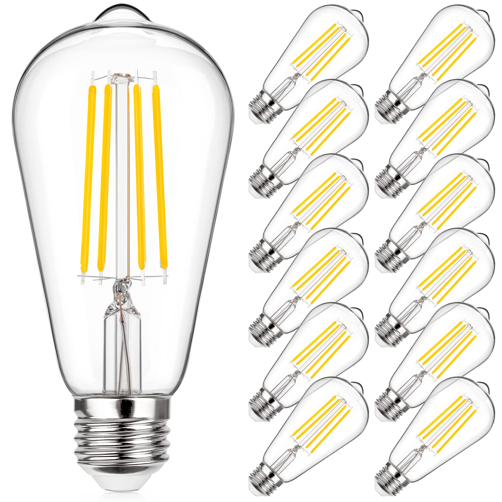 Maxvolador Vintage Led Edison Bulb 60W Equivalent 800Lm, 6W St58 Filament Light Bulbs, Soft White 3000K, E26 Base, Non-Dimmable,