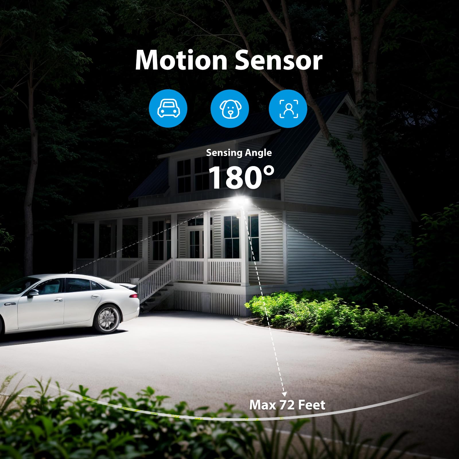 Atfoyer Motion Sensor Outdoor Lights, 75W 3 Head Flood Lights, 6500K IP65 Waterproof, 1 Pack, Black, Model ATM75FWG-3