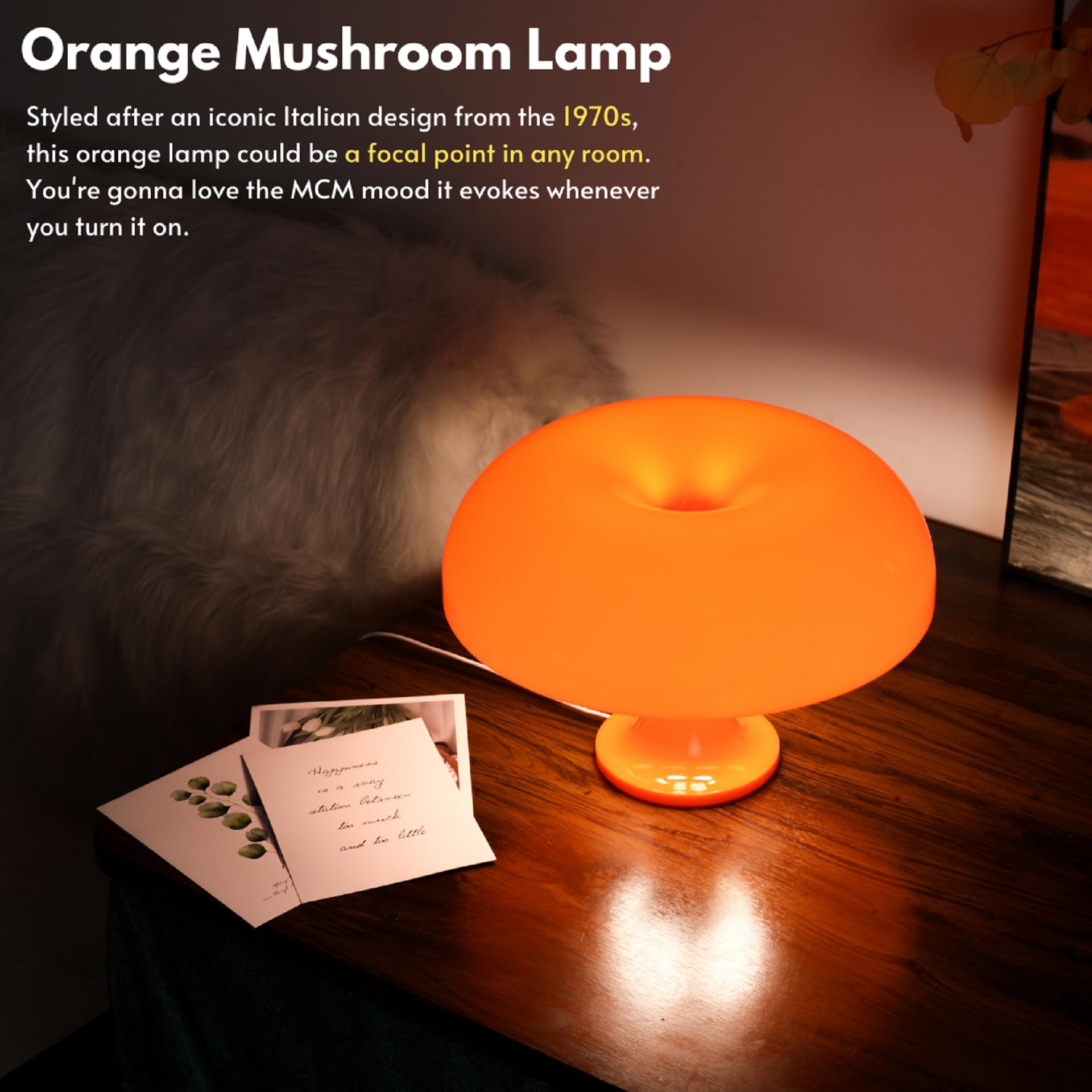 Uehict Orange Mushroom Lamp, Dimmable Donut Lamp With 3 Lighting Modes, 70S Retro Mid Century Modern Lamp, Mushroom Table Lamp For Bedroom Living Room, Home Decor Aesthetic Lamp, Cool Lamp Gift Idea