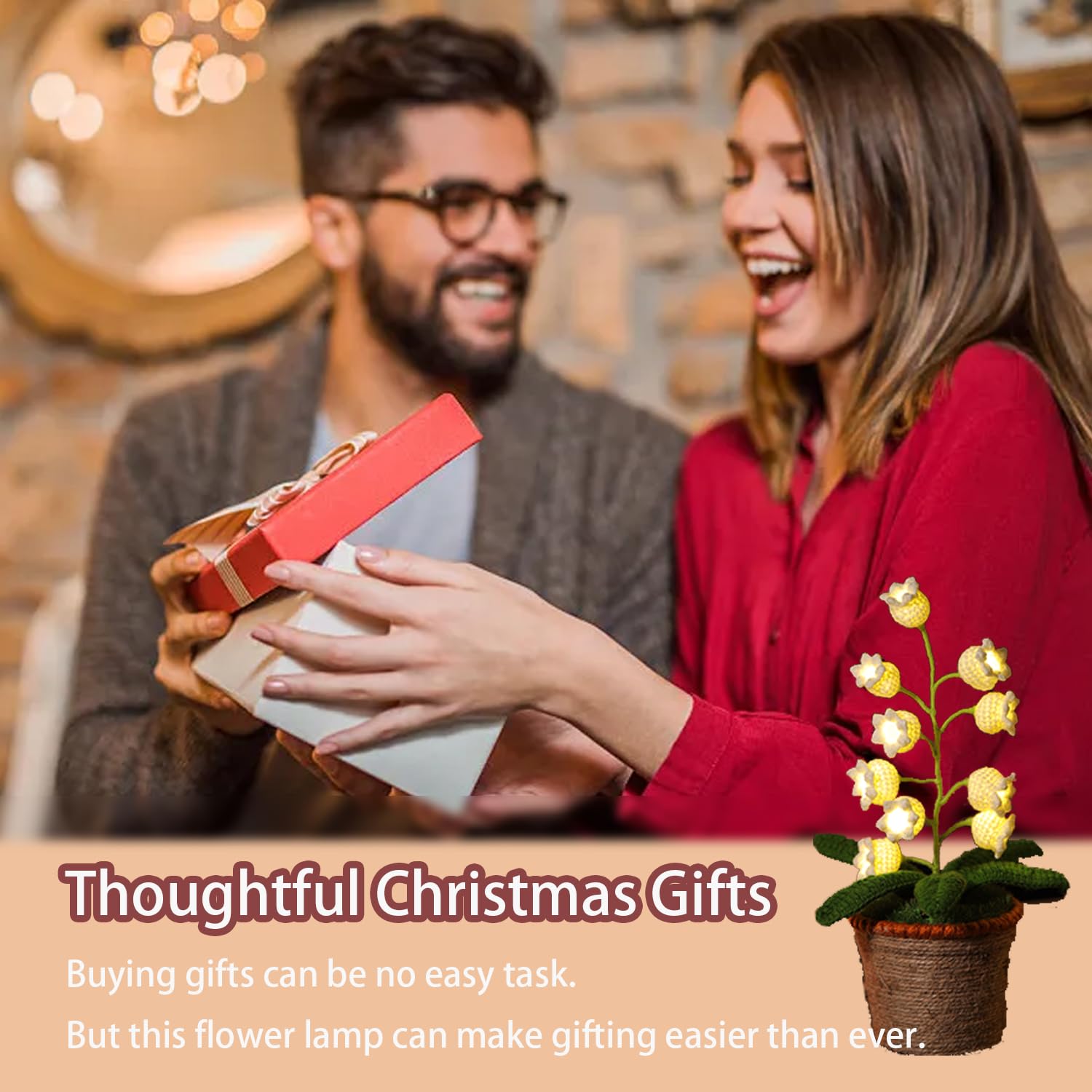 ANZRLE Crochet Artificial Flowers Lamp - Warm Cordless Night Light, Home Decor Gift for Women, Christmas, Valentine's, Mother's Day