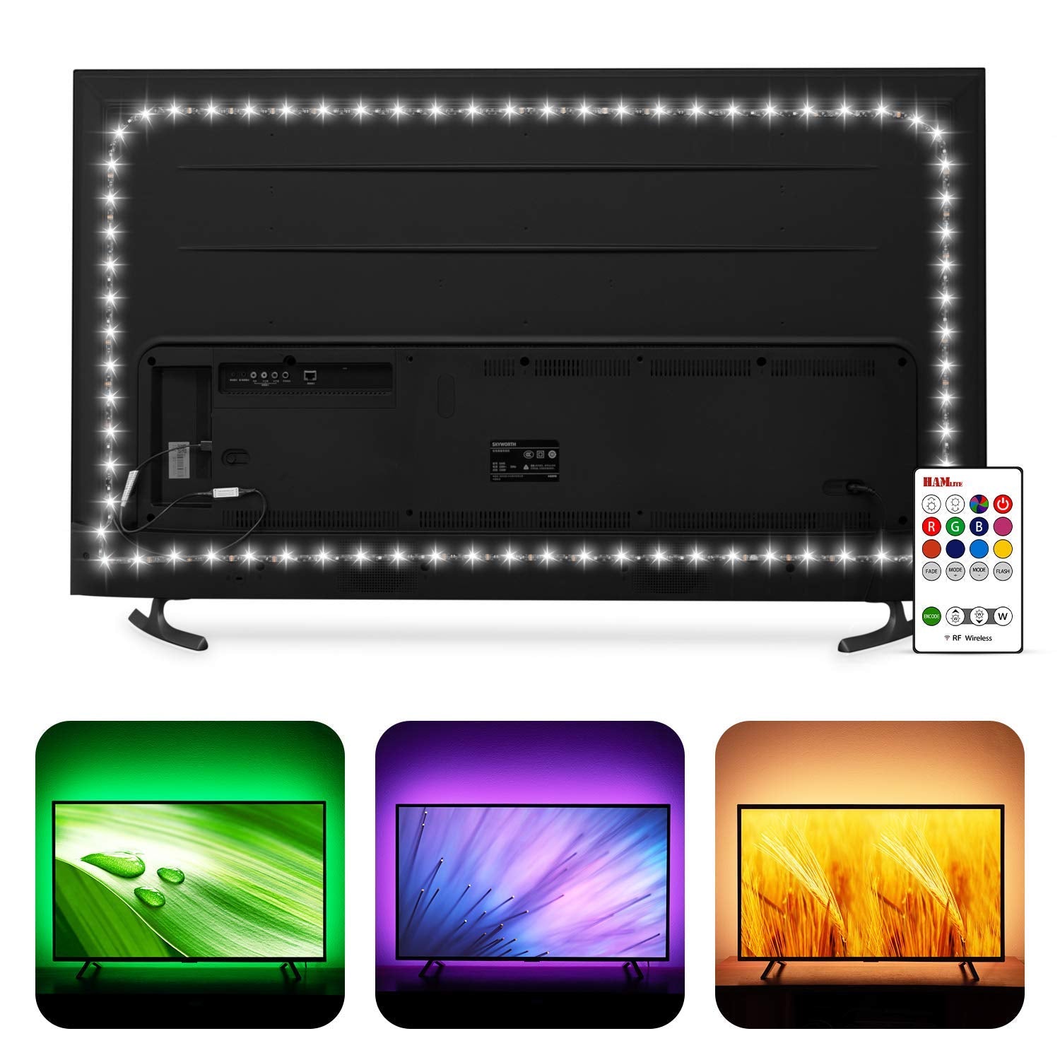 HAMLITE LED TV Bias Lighting 6500K True White 18Ft USB Backlight for 70-85in  TVs, Multi-colored and Pure White, Model RGB-35M