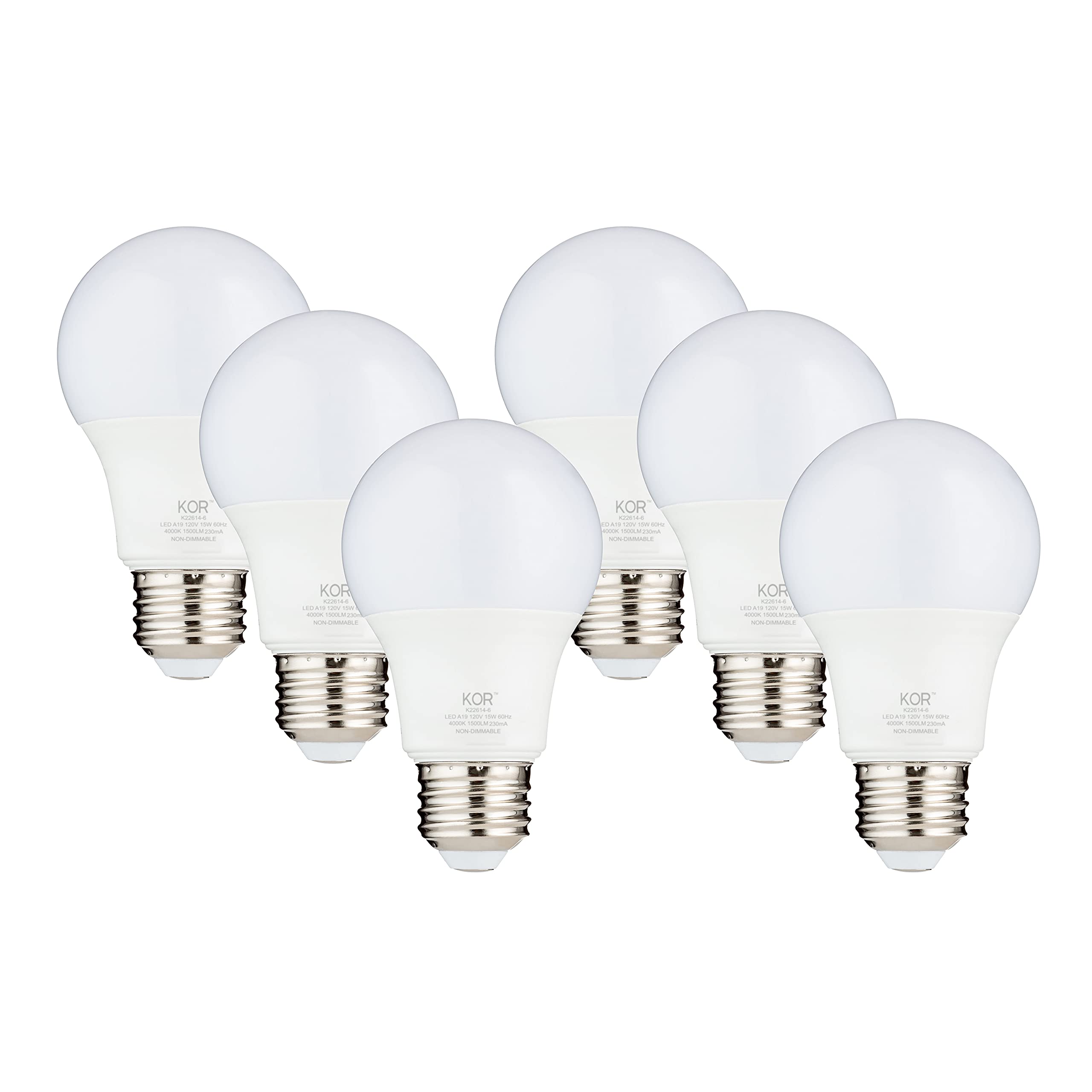 Kor 100W Equivalent Led Light Bulbs, 15W 40K 1500 Lumens Cool White 4000K Non-Dimmable, A19 E26 Standard Base, 10000 Hour Lifeti