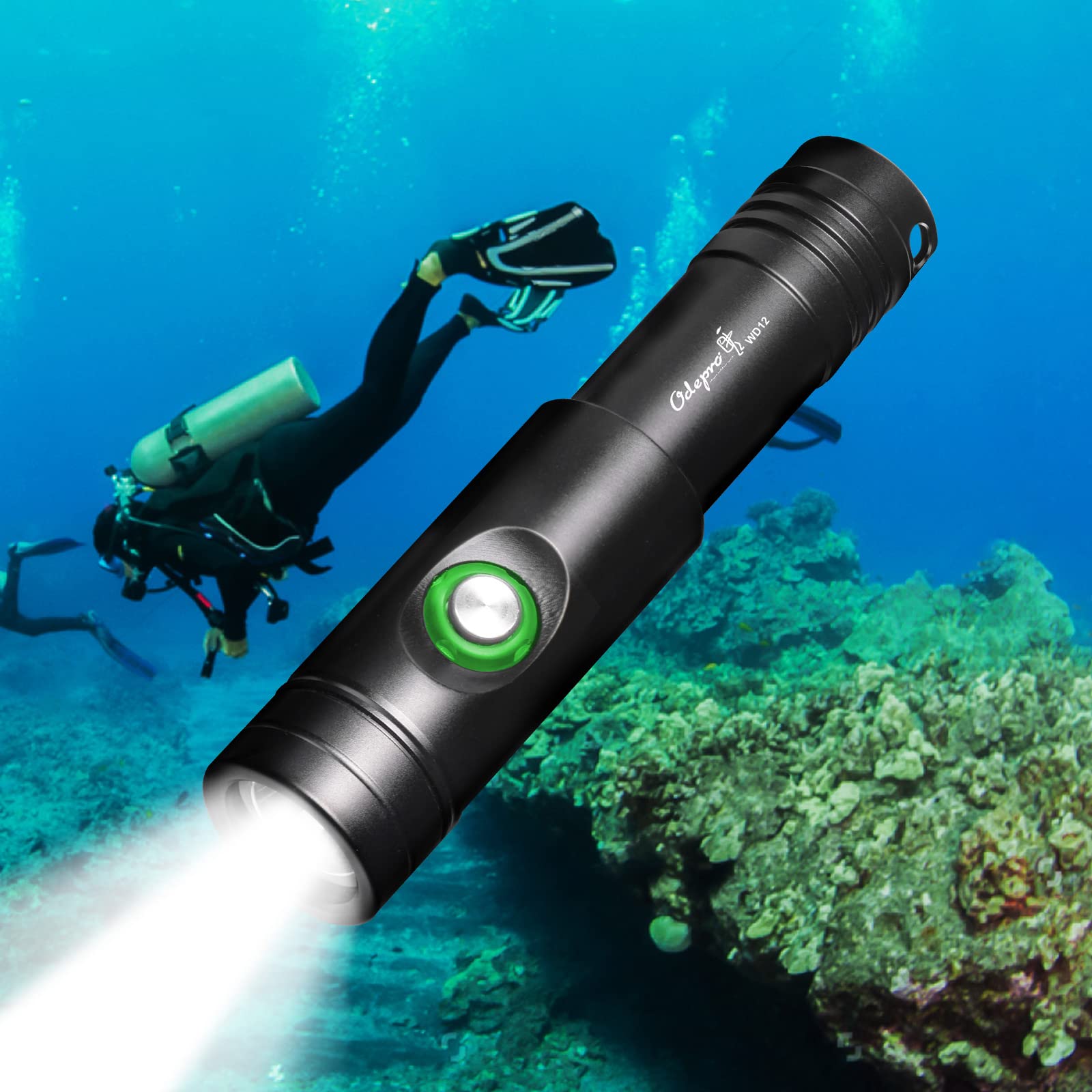 Odepro Wd12 Dive Light - 980 Lumens Compact Scuba Diving Backup Light With 3 Modes, Ip68 Waterproof Submersible Torch, Underwater Snorkeling Flashlight With Push Button (Black)