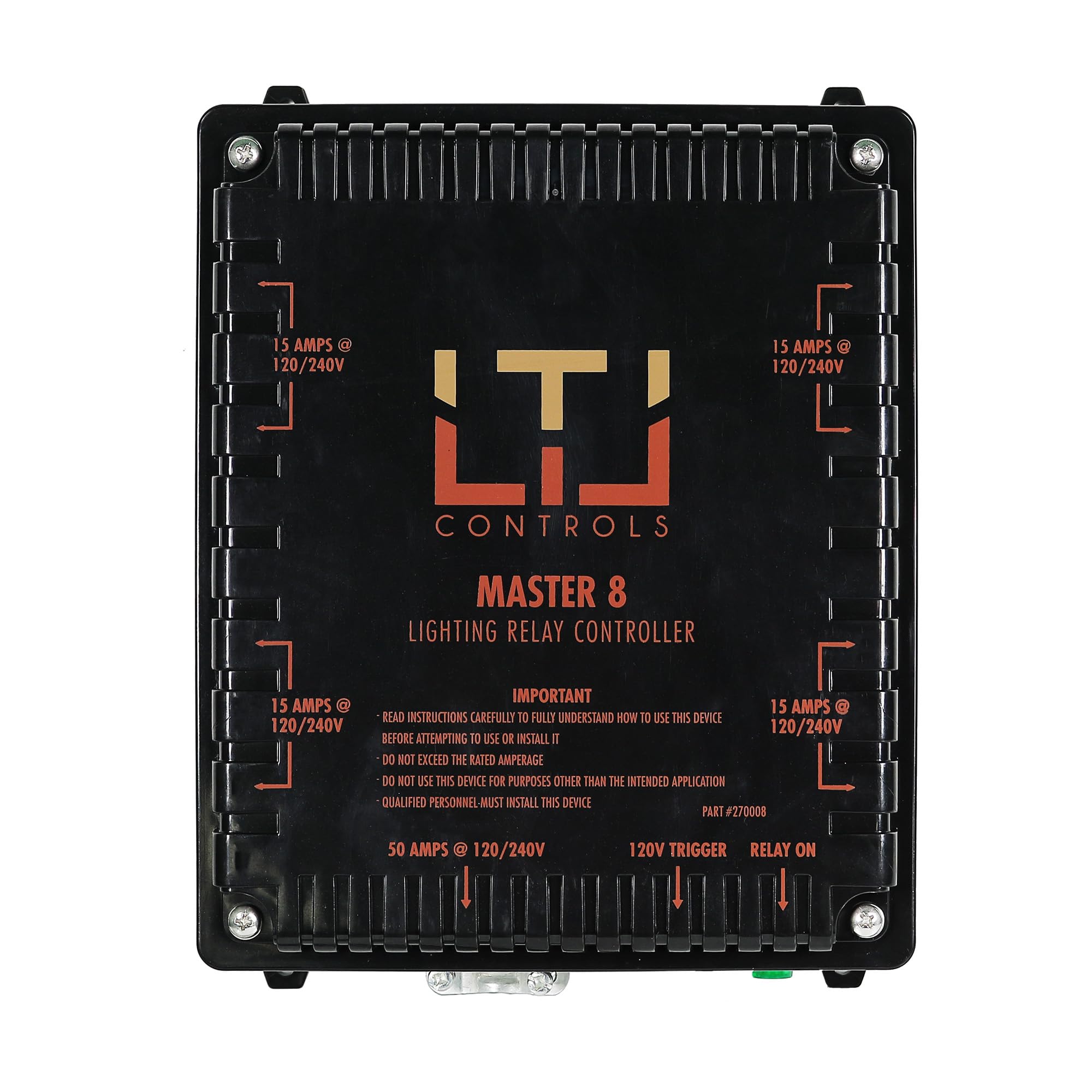LTL Controls LTL Master 8 Lighting Relay Controller for 8 Grow Lights, Black, Model 270008