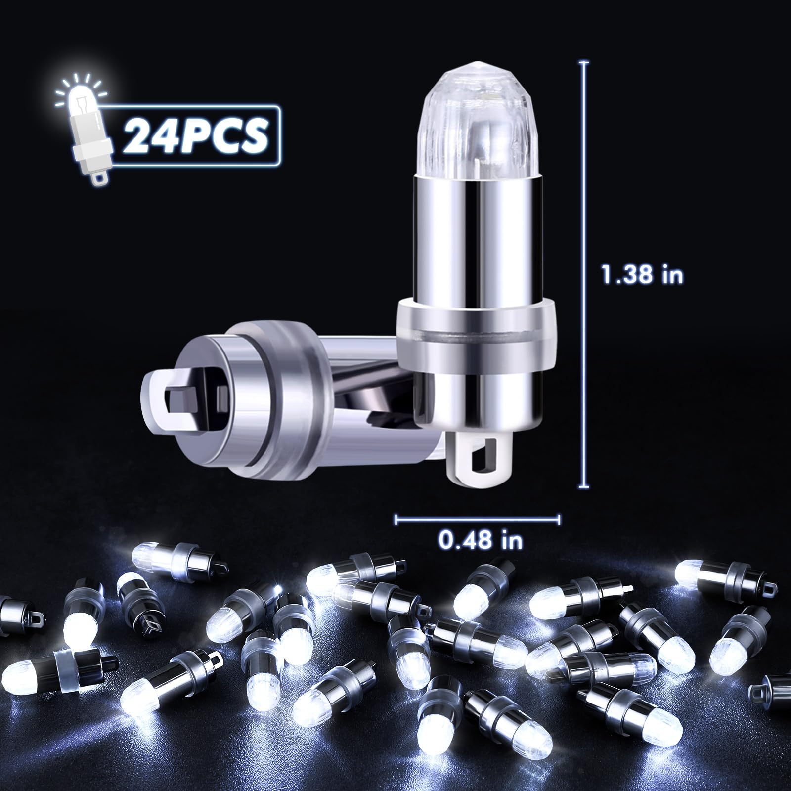 LIHAO LED Party Lights Bulbs - 24x Waterproof White Battery Operated for Lanterns & Balloons, Model AMZ-GB-0153