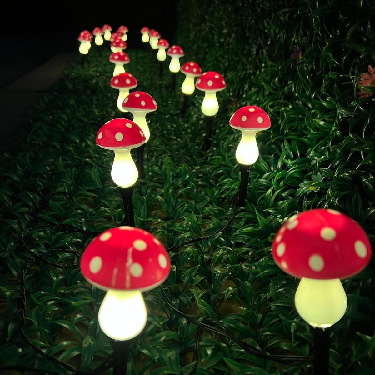 YZYOE 20 Pack LED Outdoor Solar Ground Plug-in red Color Mini Mushroom Warm Lights, Waterproof Solar Courtyard Decoration Cute L