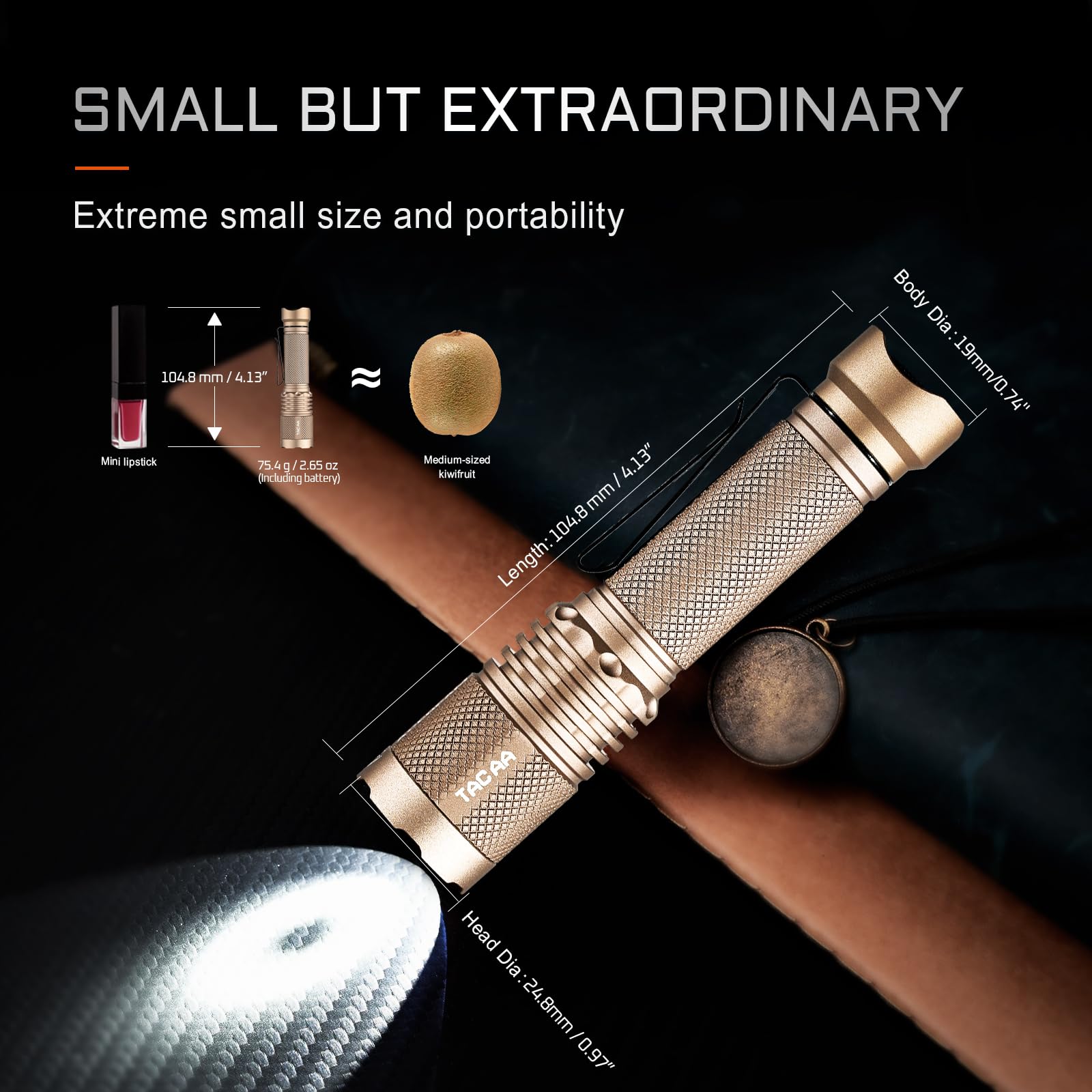 ACEBEAM TAC AA 2.0 Flashlight - 900 Lumens, 360m Range, Aluminum, Desert Color, Rechargeable, 6 Modes, EDC Mini for Camping & Home