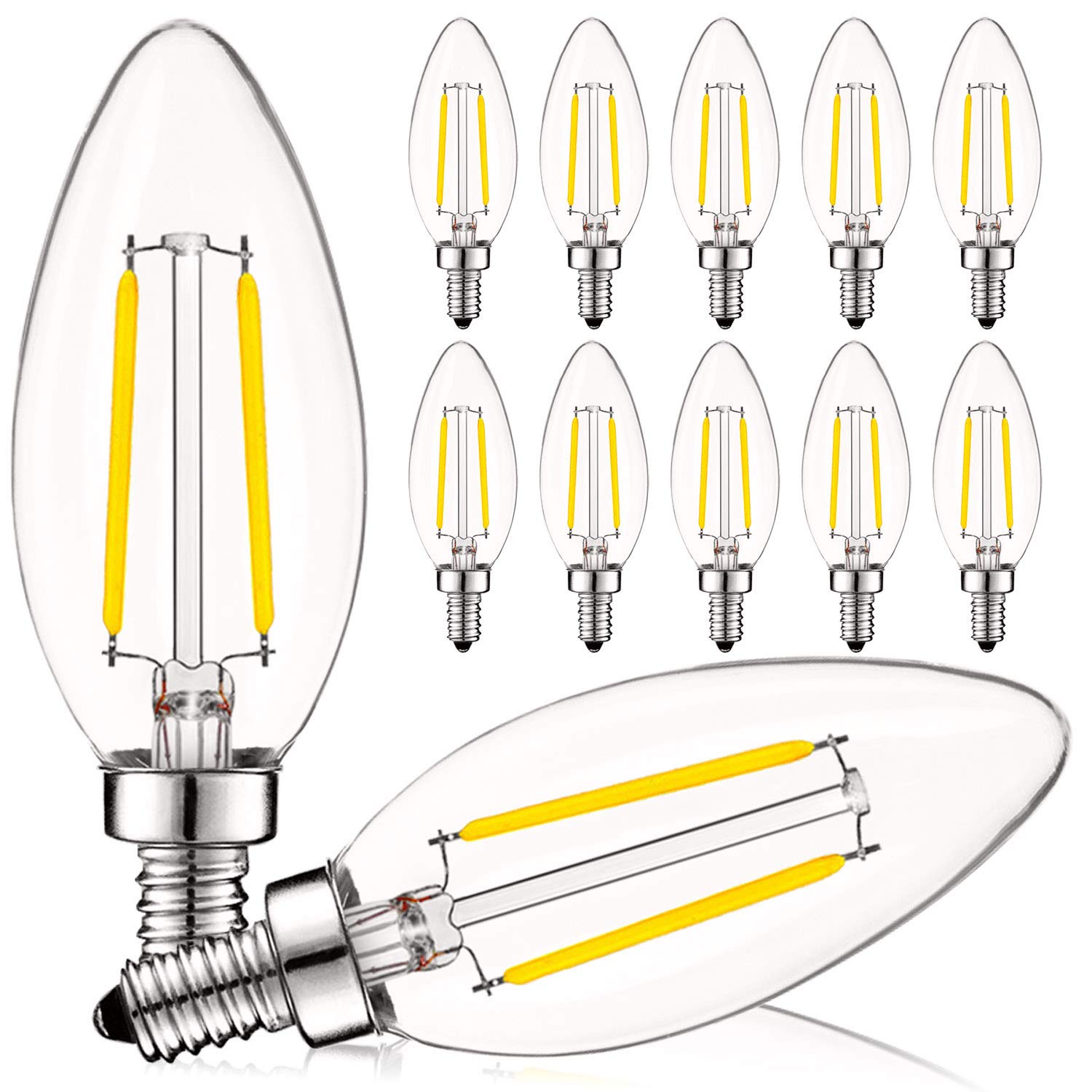 LUXRITE Vintage Candelabra LED Bulbs, Dimmable, 400 Lumens, 3000K Soft White, E12 Base, 12 Pack, Clear Glass, Model LR