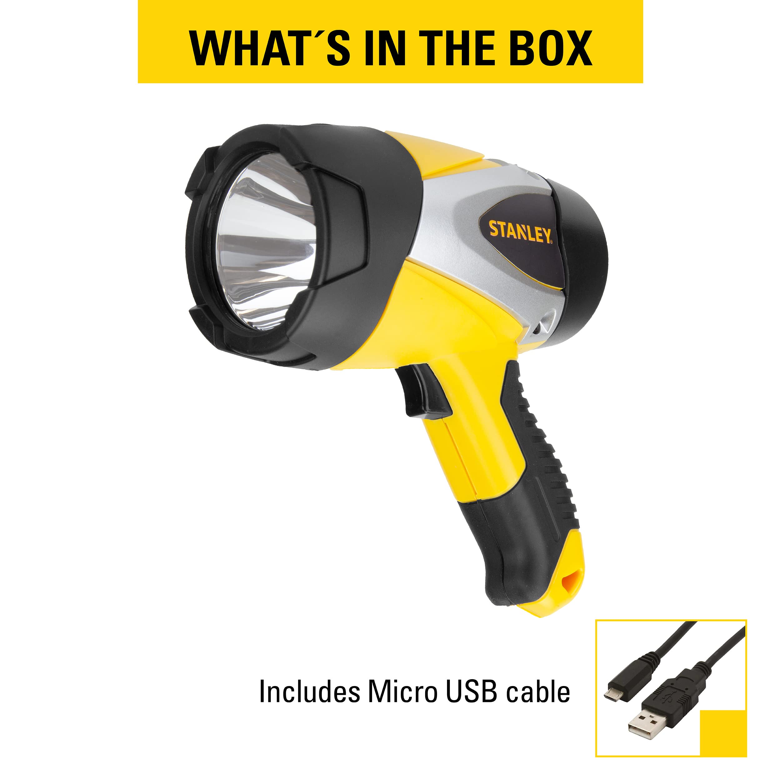 STANLEY Rechargeable LED Spotlight Flashlight 1000 Lumen Yellow Model SL5W09 Plastic