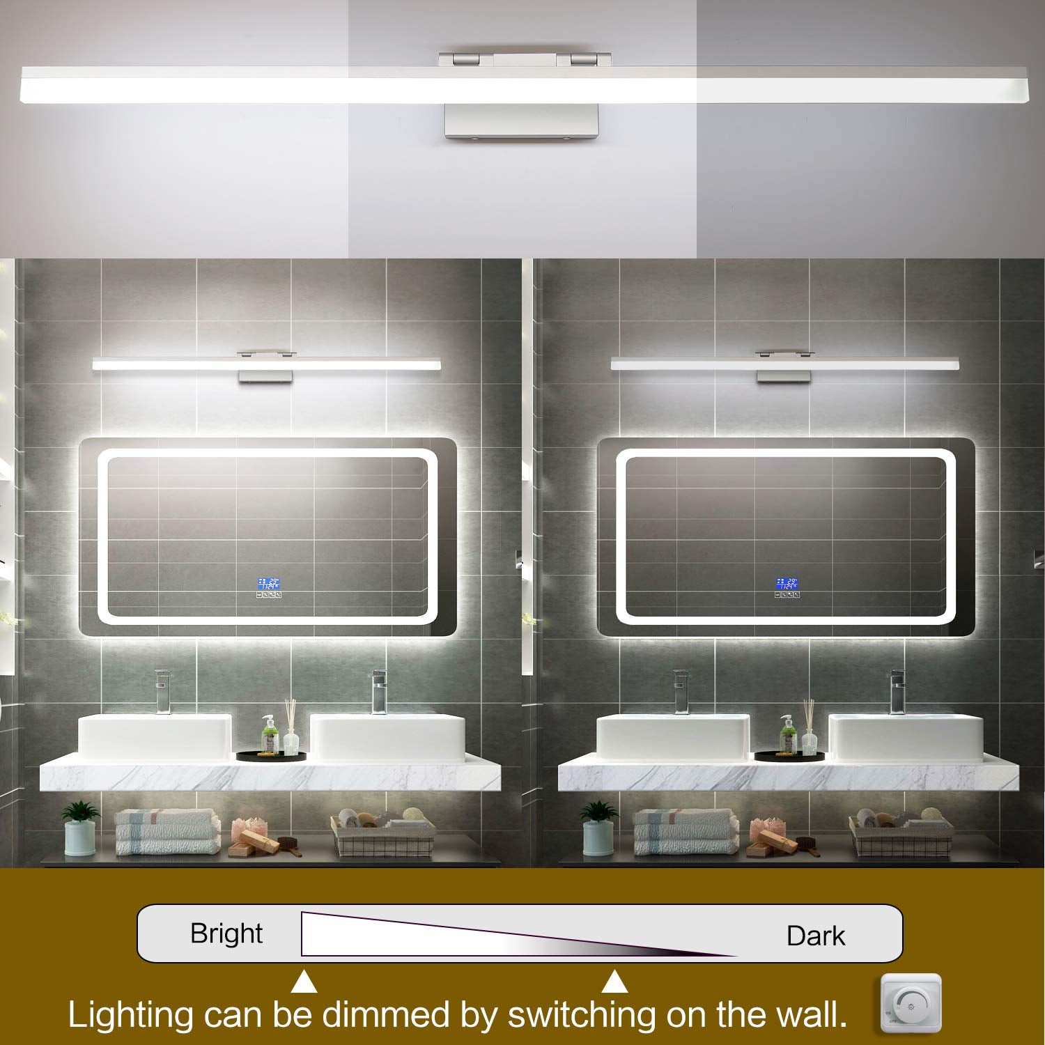 SOLFART LED Vanity Lighting Fixture, Dimmable, Silver Aluminum, 47.3 Inch, Model 8778-1200mm, Acrylic
