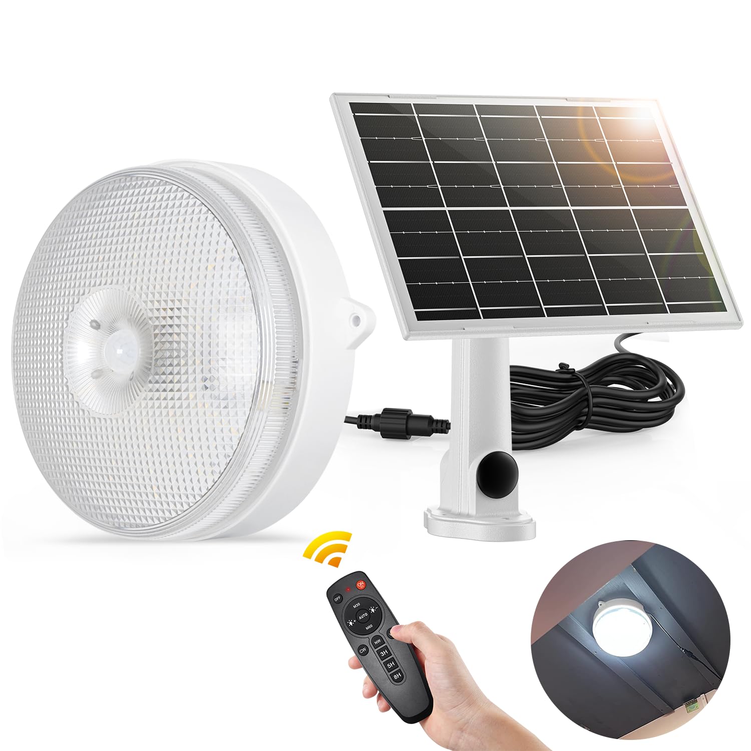 SunBonar Solar Ceiling Light, Motion Sensor, 30S/60S Timer, 3 Colors, Waterproof, 1 Pack, Model SCL-M