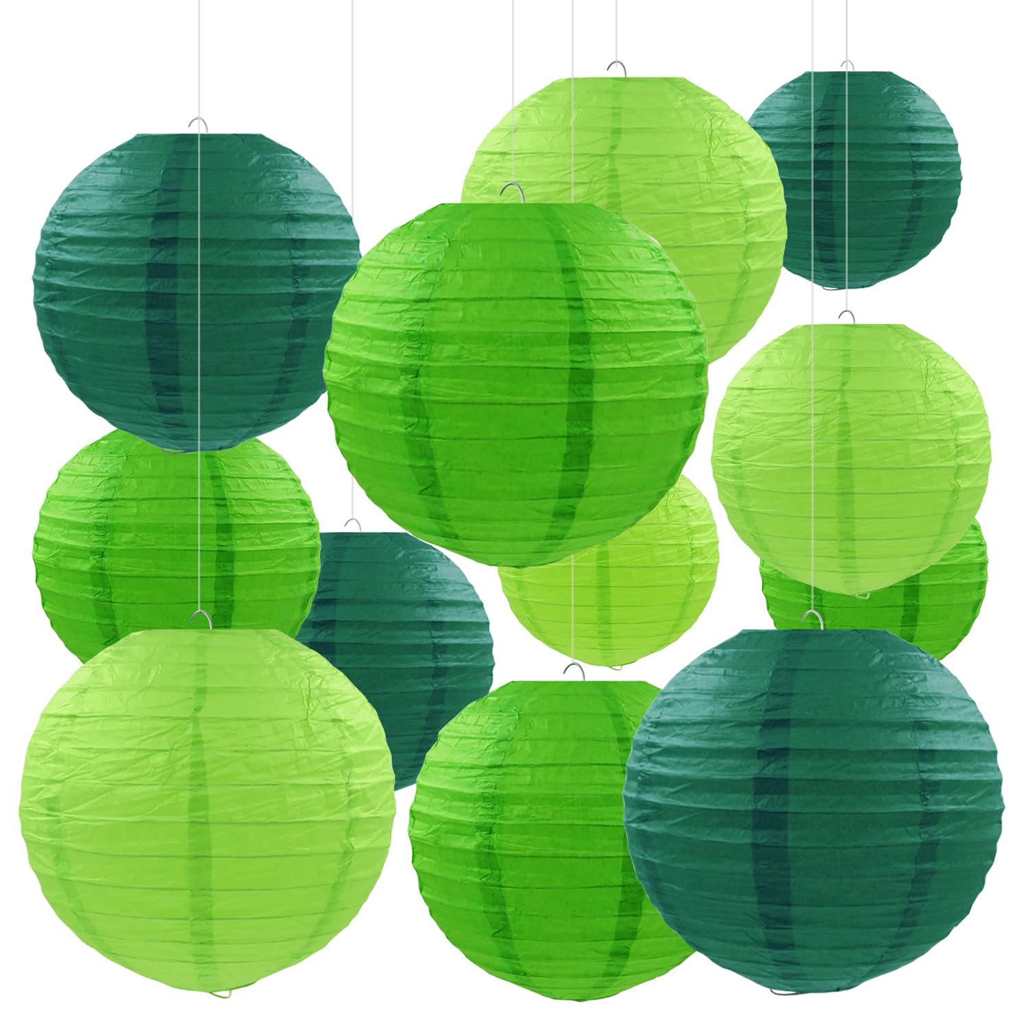 PheiLa 12 Pcs Green Party Paper Lanterns Green Party Supplies Round Chinese Paper Lanterns for Spring Theme Party Birthday Baby 