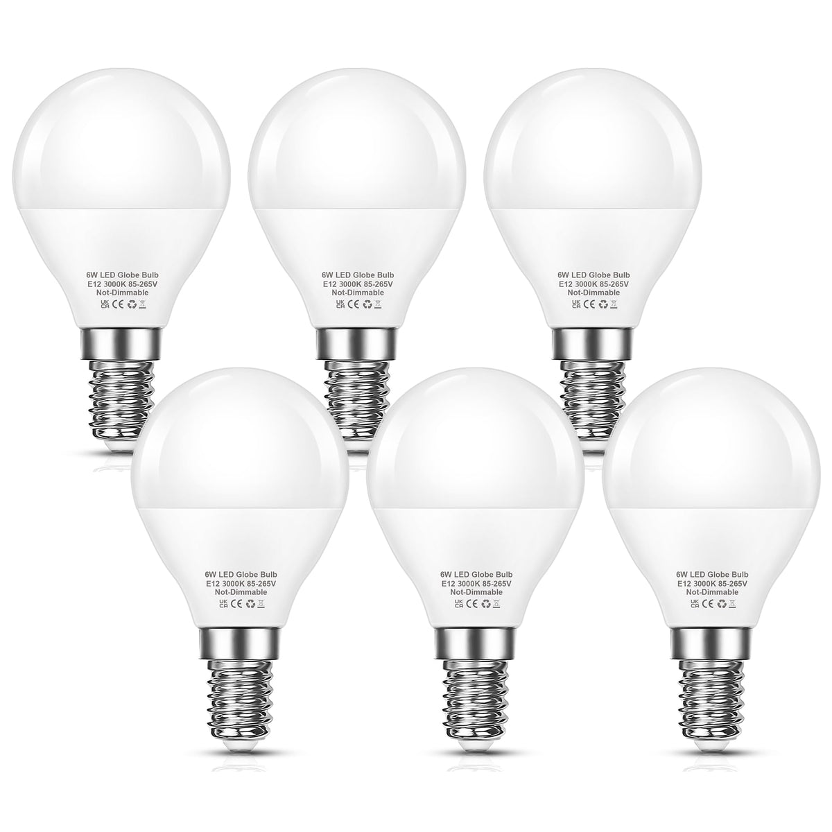 Evastary Ceiling Fan Light Bulb E12 Candelabra Base, 3000K Warm White 60 Watt Equivalent, E12 Led Chandelier Light Bulbs, 6W 600