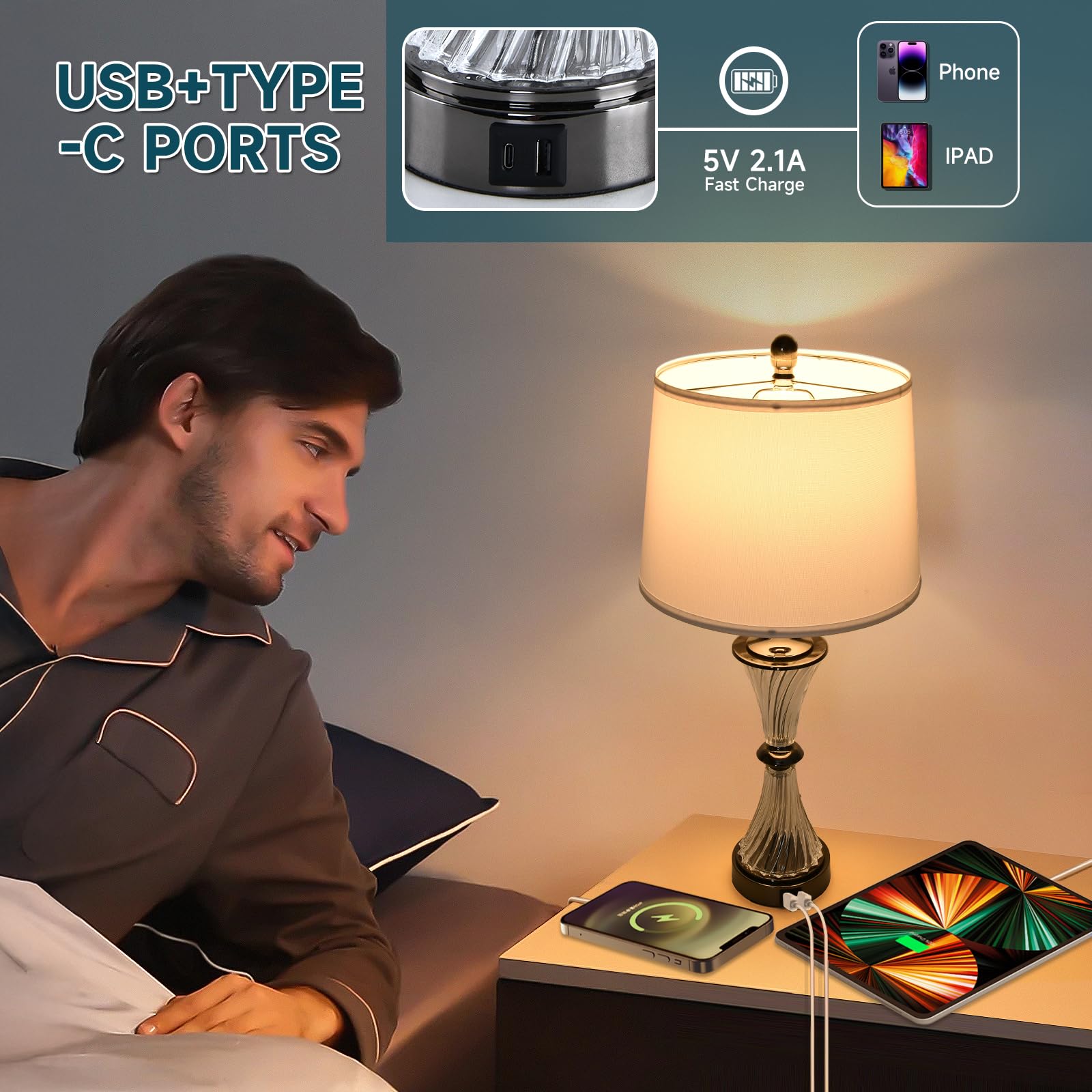 Bedside Crystal Lamps Touch Dimmable Table Lamps Modern Glass Table Lamp Led Lights Coastal Light Usb Powered Desk Lights Nights