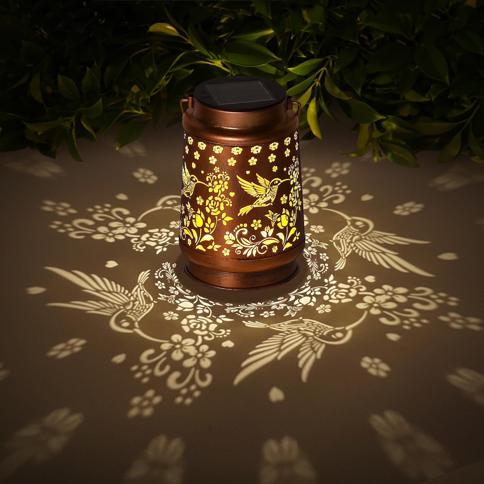 Kaakuuki Hummingbird Solar Lantern - Metal LED Garden Decor, Waterproof, Bronze Color, Model DL-01