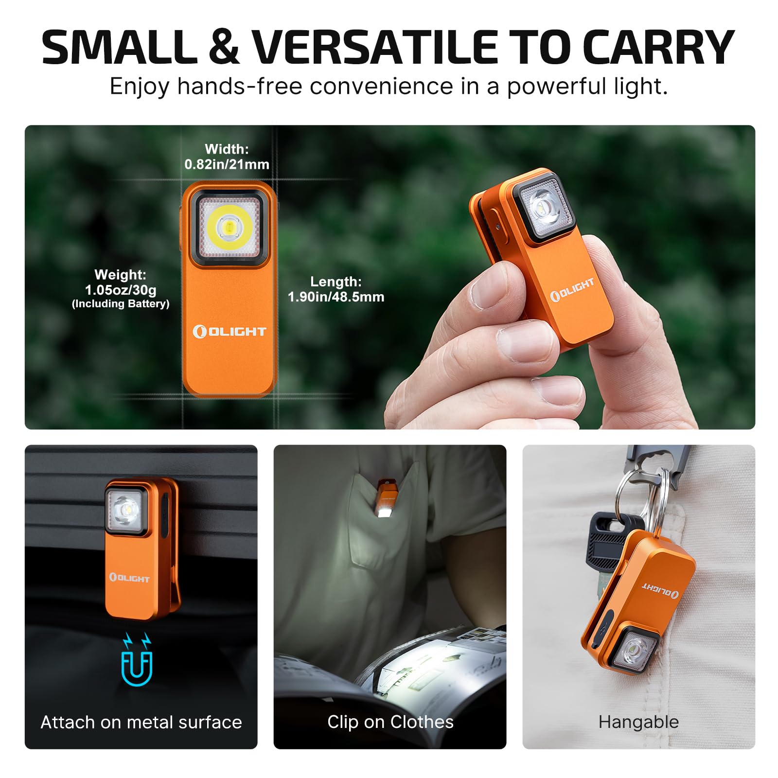 Olight Oclip Rechargeable Edc Flashlight 300 Lumens Dual Sources Compact Pocket Clip Light, Convenient Usb C Charging, Magnetic Flash Lights For Working, Cycling, Emergency, Signaling Tool(Orange)