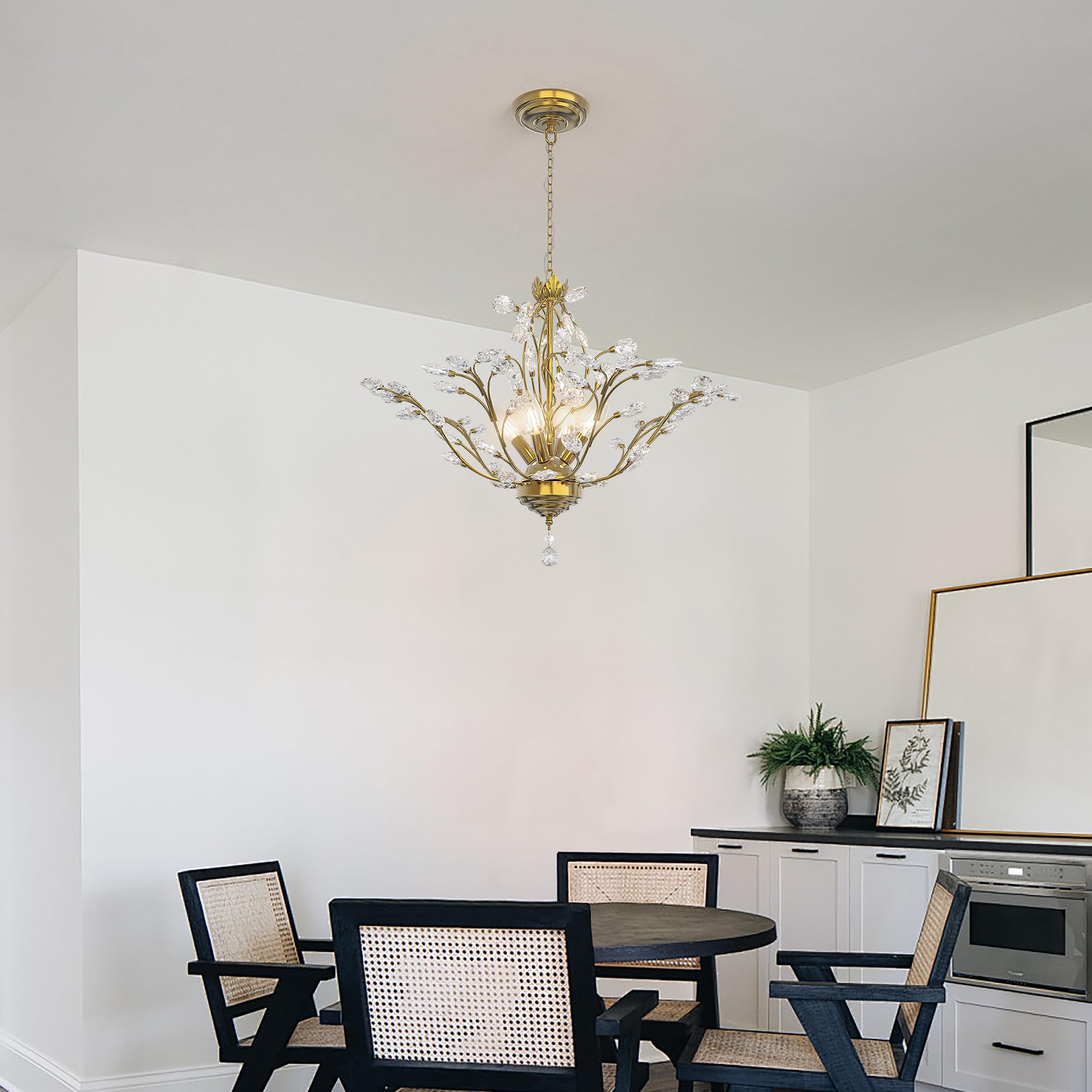 Maxax Vintage Crystal Branch Chandeliers, 4-Light Adjustable K9 Crystal Pendant Hanging Lighting Ceiling Light Fixtures Chandeli