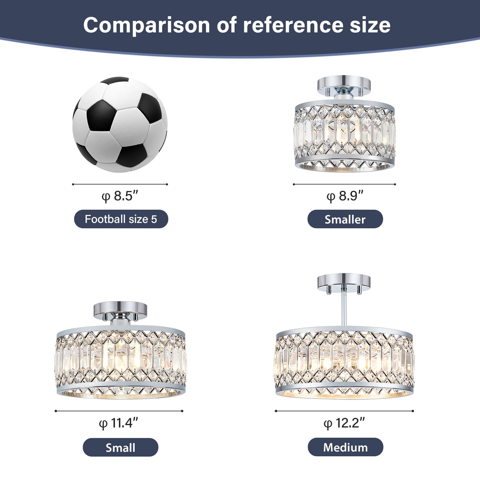 Pevfah Crystal Chrome Ceiling Light, Modern Semi Flush Mount, 9 Inch, 1-Light, Model SJ250521001