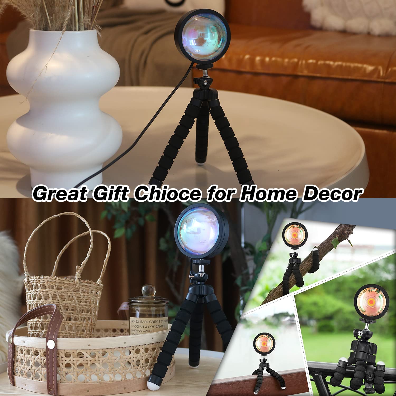 xoddi Sunset Lamp Projector 360° Rotation Light for Bedroom Decor, Black, Model SUNLAMP-P