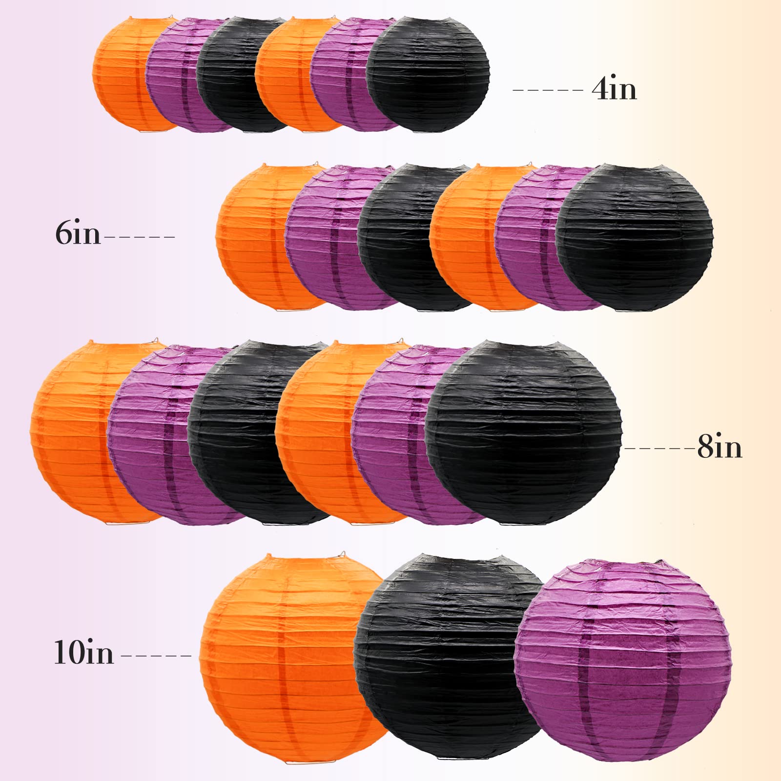 Adlkgg Paper Lanterns - 21Pcs Orange, Purple & Black Round Hanging Decorations For Graduation, Halloween, Thanksgiving, Birthday Parties