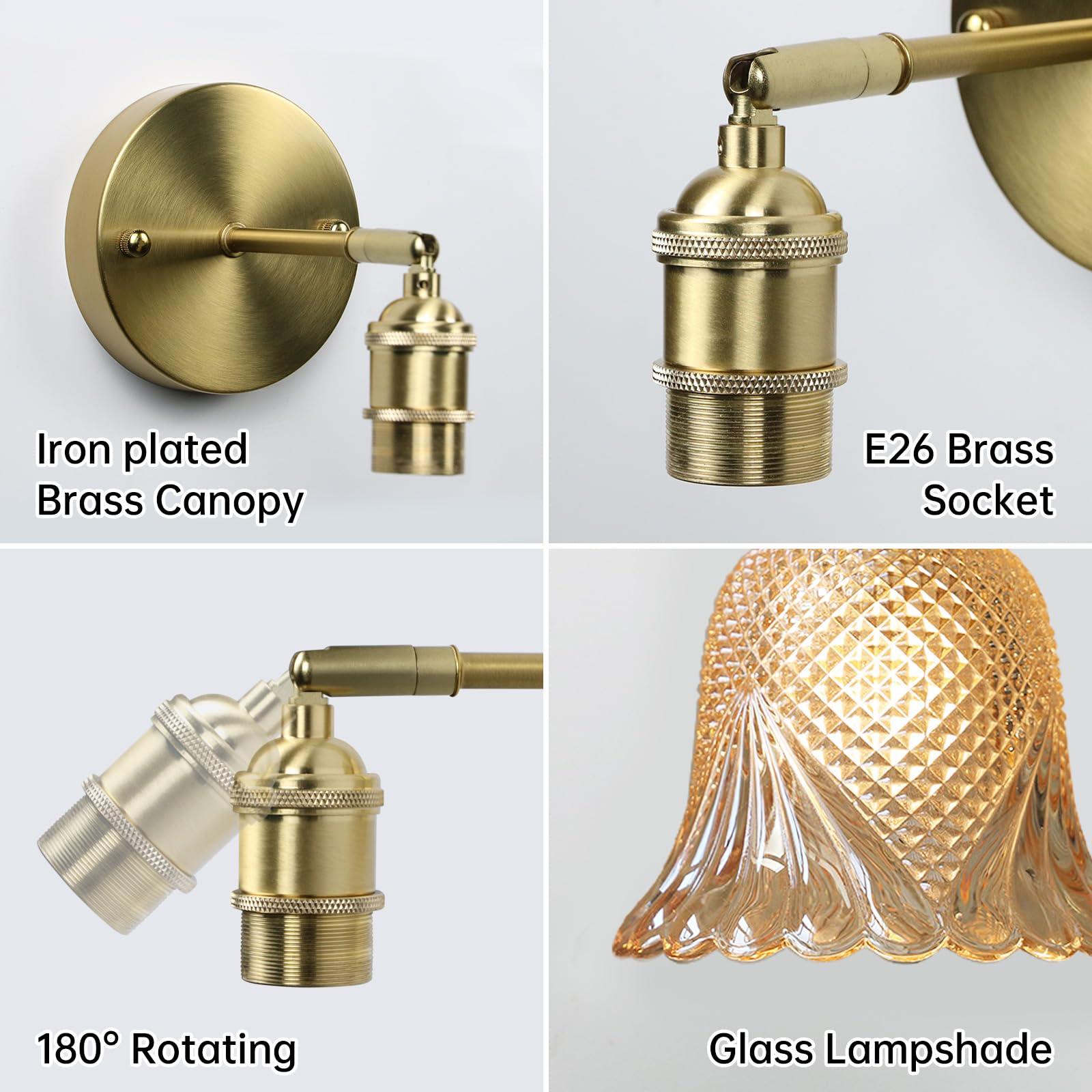 GEEZO Vintage Battery Operated Wall Sconce with Remote Control, Ripple Gold, Rechargeable, (1 pack), Model GEEZO-Y-9