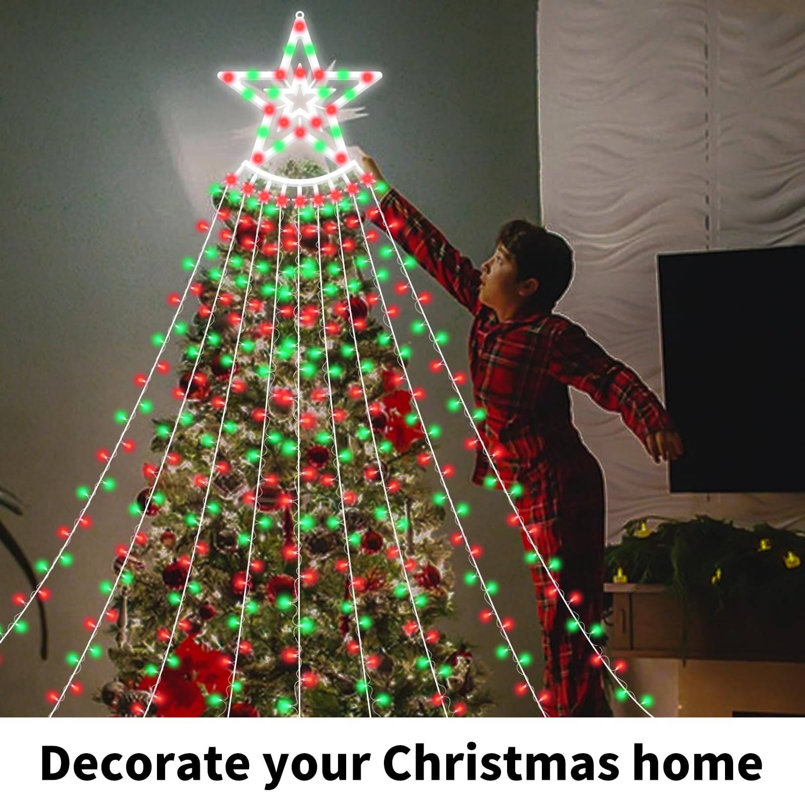 350 Led Christmas Decorations Star String Lights Waterproof Waterfall Starlights 8 Light Modes Remote & Timer,Waterproof Seasona