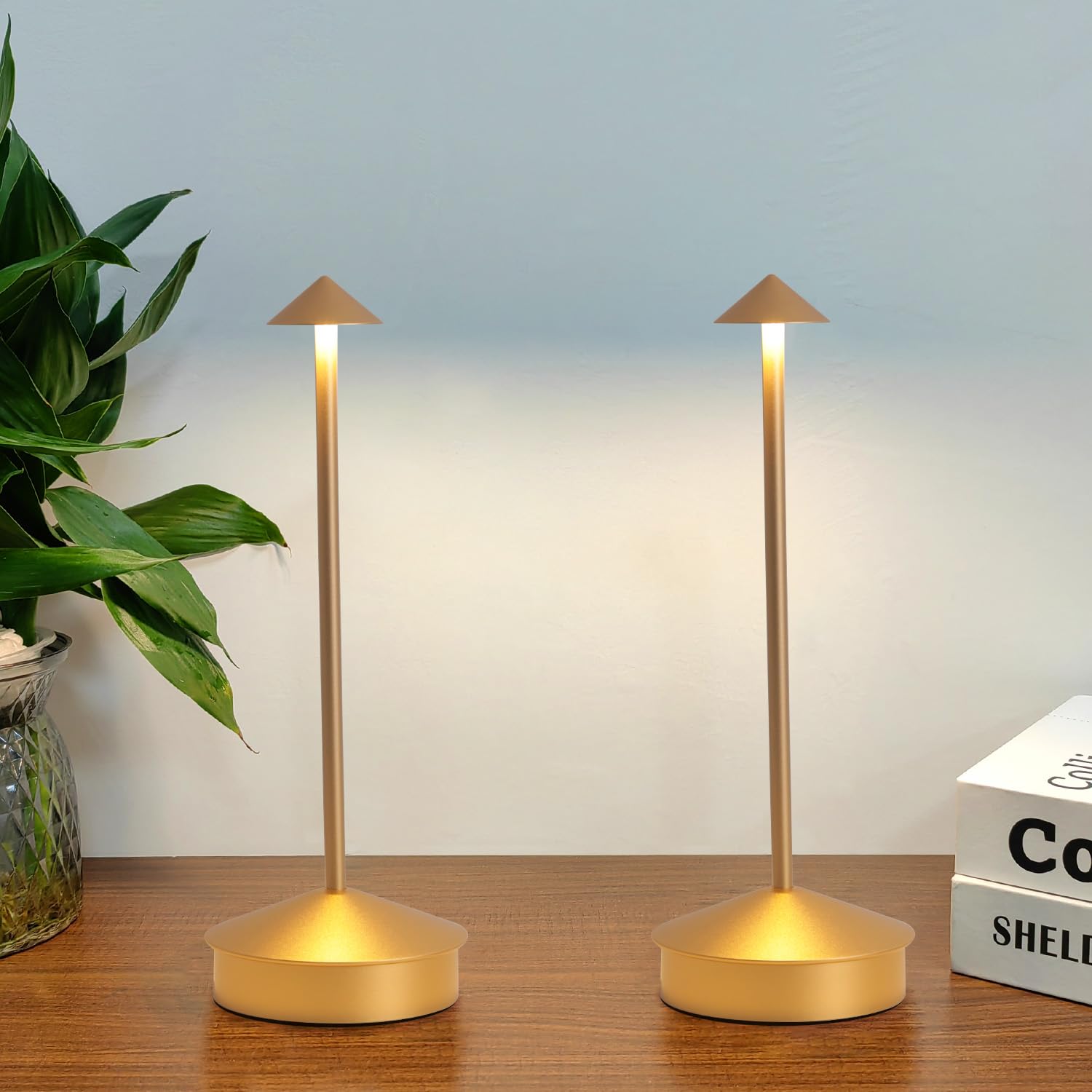 Simisand Cordless Table Lamp Set of 2, LED, 6000mAh Battery, 11.42x3.94x1.77in, Gold, Model 1809