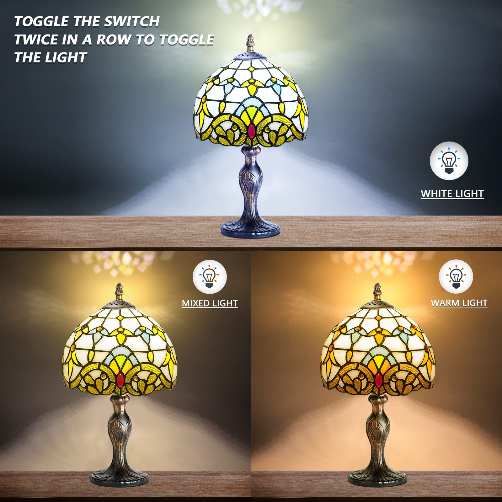 Miaoke Tiffany Table Lamp Stained Glass Crystal Bead Style Table Light, Handmade Desk Bedside Table Night Lamp, Antique Art Craf