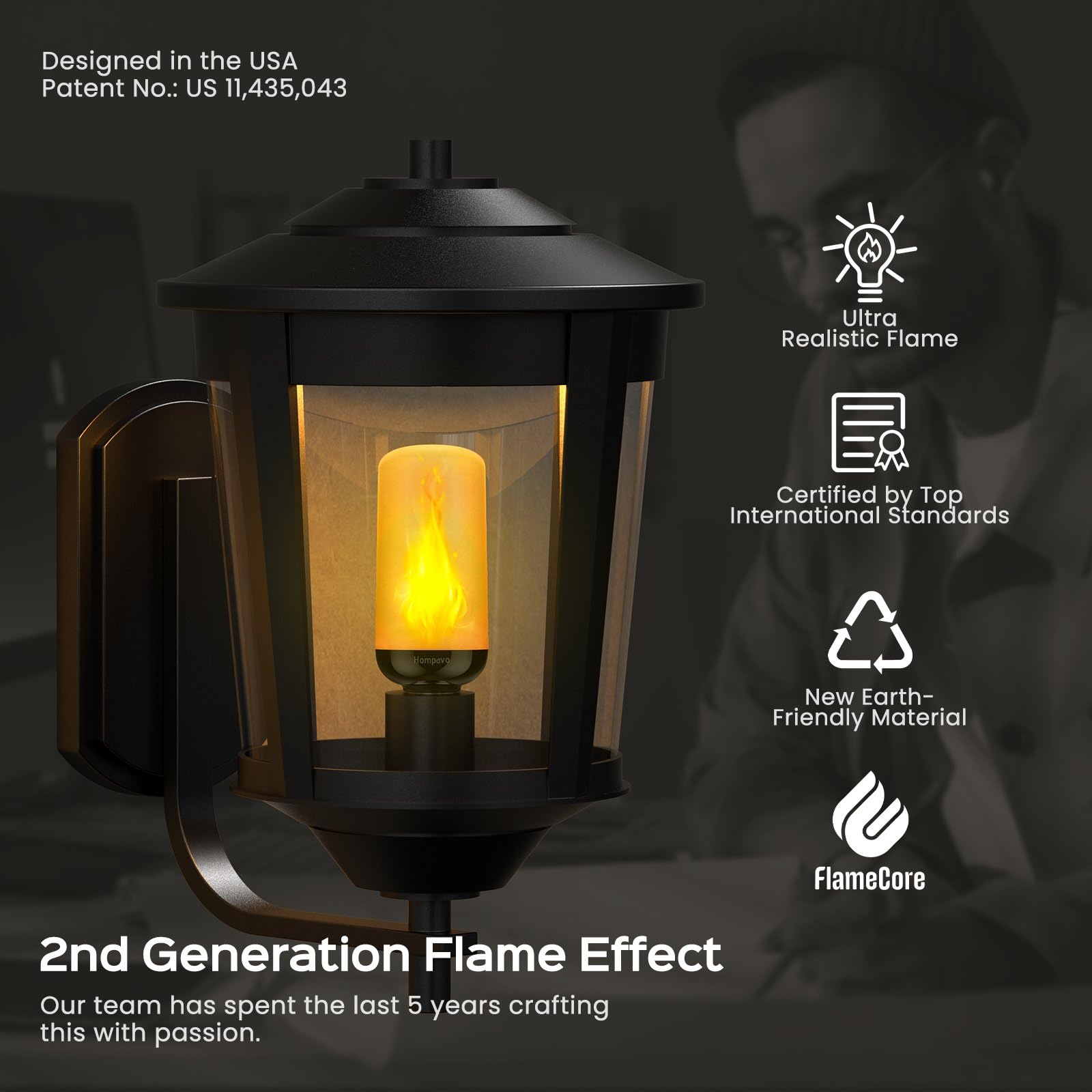 Hompavo Gen2 LED Flame Light Bulbs, 4-Mode Flickering Effect, E26, 2 Pack, PP Shell, Ideal for Halloween & Christmas Decorations