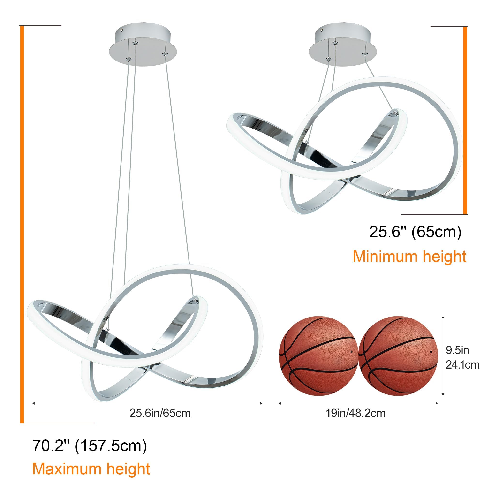 Mayna Modern Chandelier With Remote Control  3-Color Dimmable Led Pendant Light Fixtures  Height Adjustable Kitchen Island Lighting For Dining Room Kitchen Entryway Living Room  Chrome 25.6 Inch