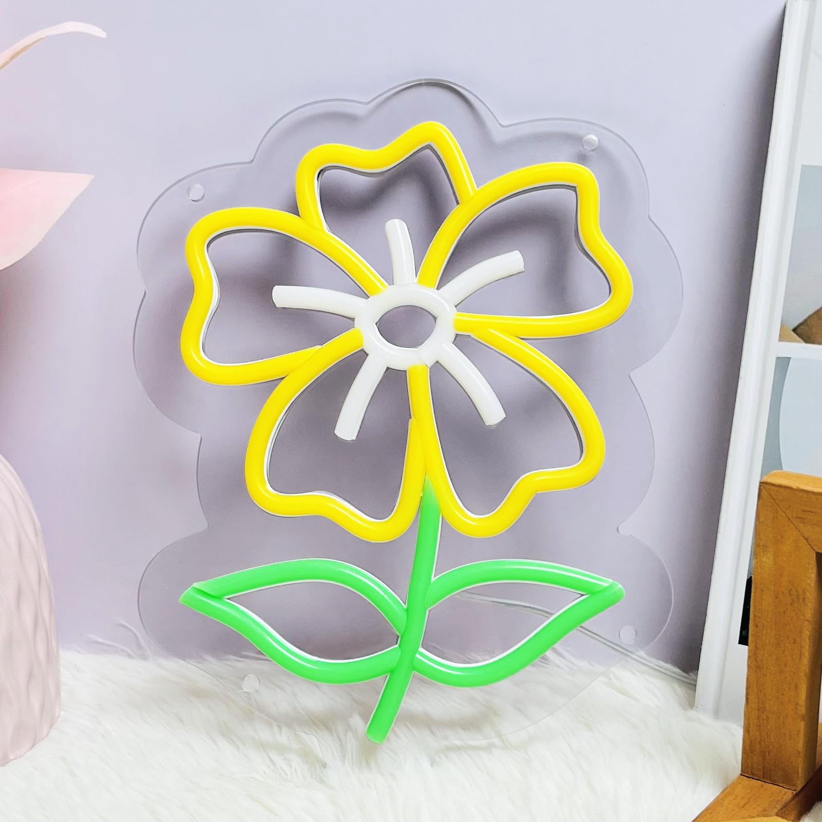 Mupanvid Flower Neon Sign Cute Flower Neon Light Signs By Usb With Switch Colorful Led Sign For Home Bedroom Girl Kid Room Party Game Room Spring Gift Lamp Decor