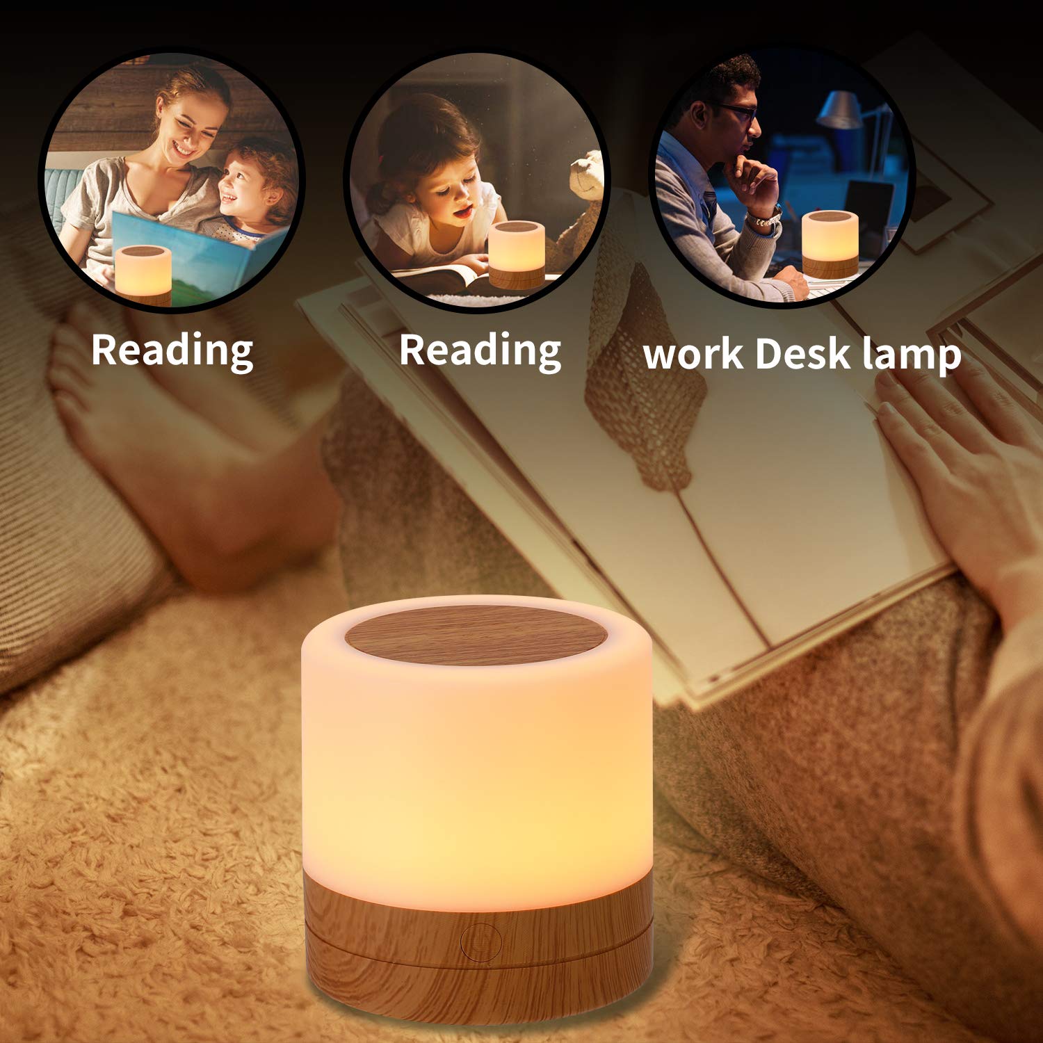 Nursery Night Light for Kids, USB Rechargeable Small Desk Lamp,13 RGB Colors & 4 Brightness & 1 Remote, Touch Bedside Cordless T