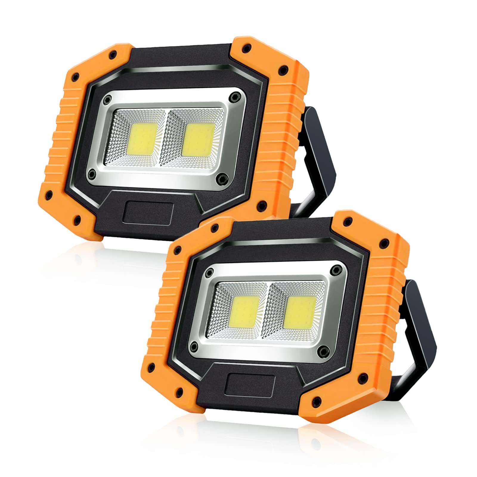 FOSFIS Rechargeable Work Light 30W 1500 Lumens LED Battery Operated Portable Flood Light 2-Pack Yellow