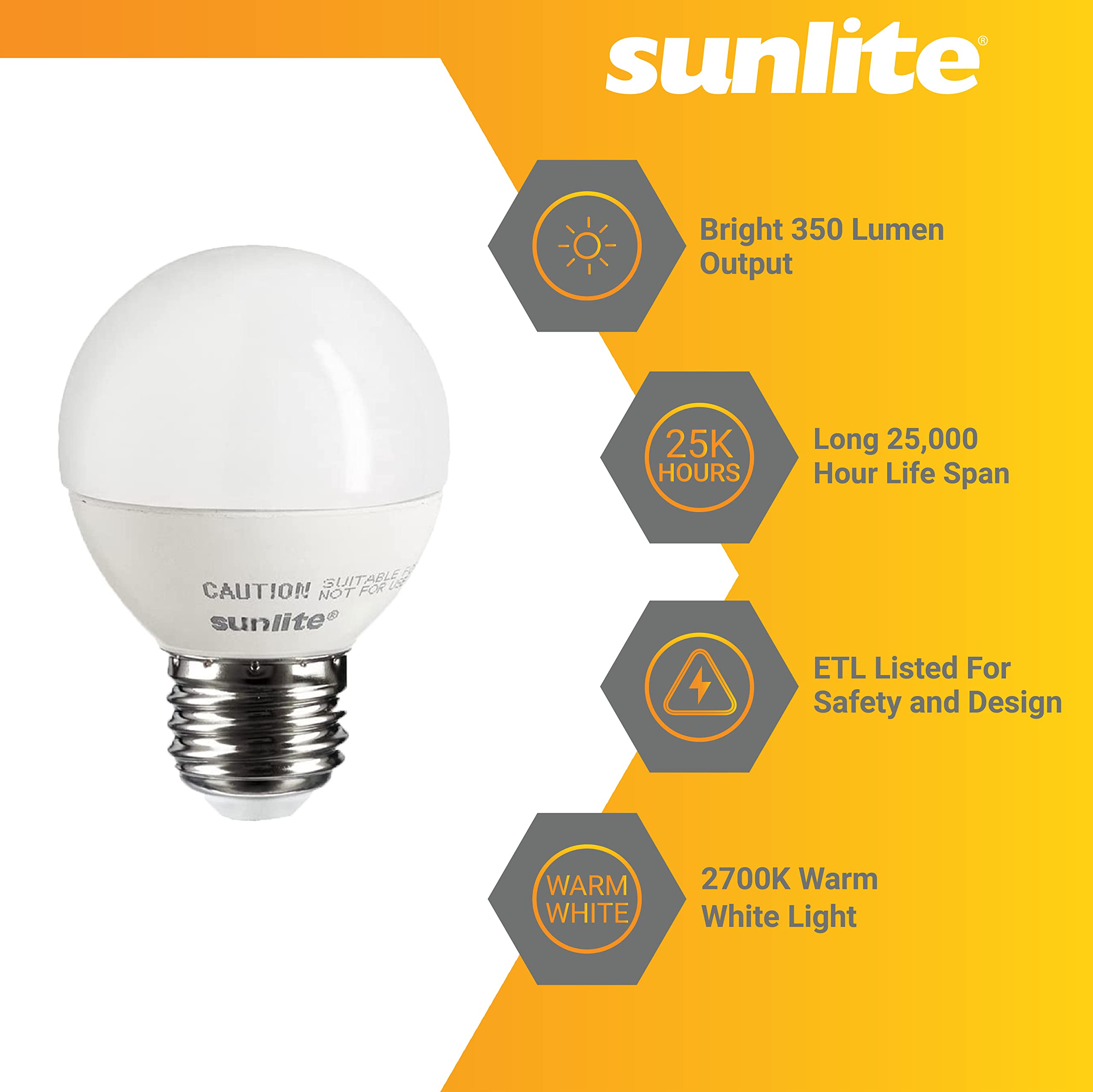 Sunlite G16 LED Dimmable Decorative Globe Vanity Light Bulbs, Frosted, 5W (40W Equiv.), 350 Lumens, Medium E26 Base, Mirror Ligh