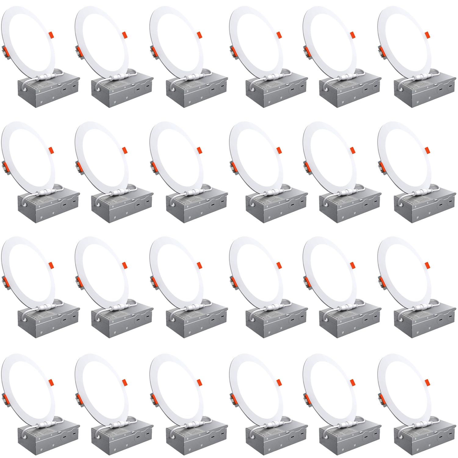 24 Pack 6 Inch Canless Recessed LED Ceiling Lights with Junction Box - 6000K Daylight , 1050LM High Brightness, 12W 110W Eqv, Ul