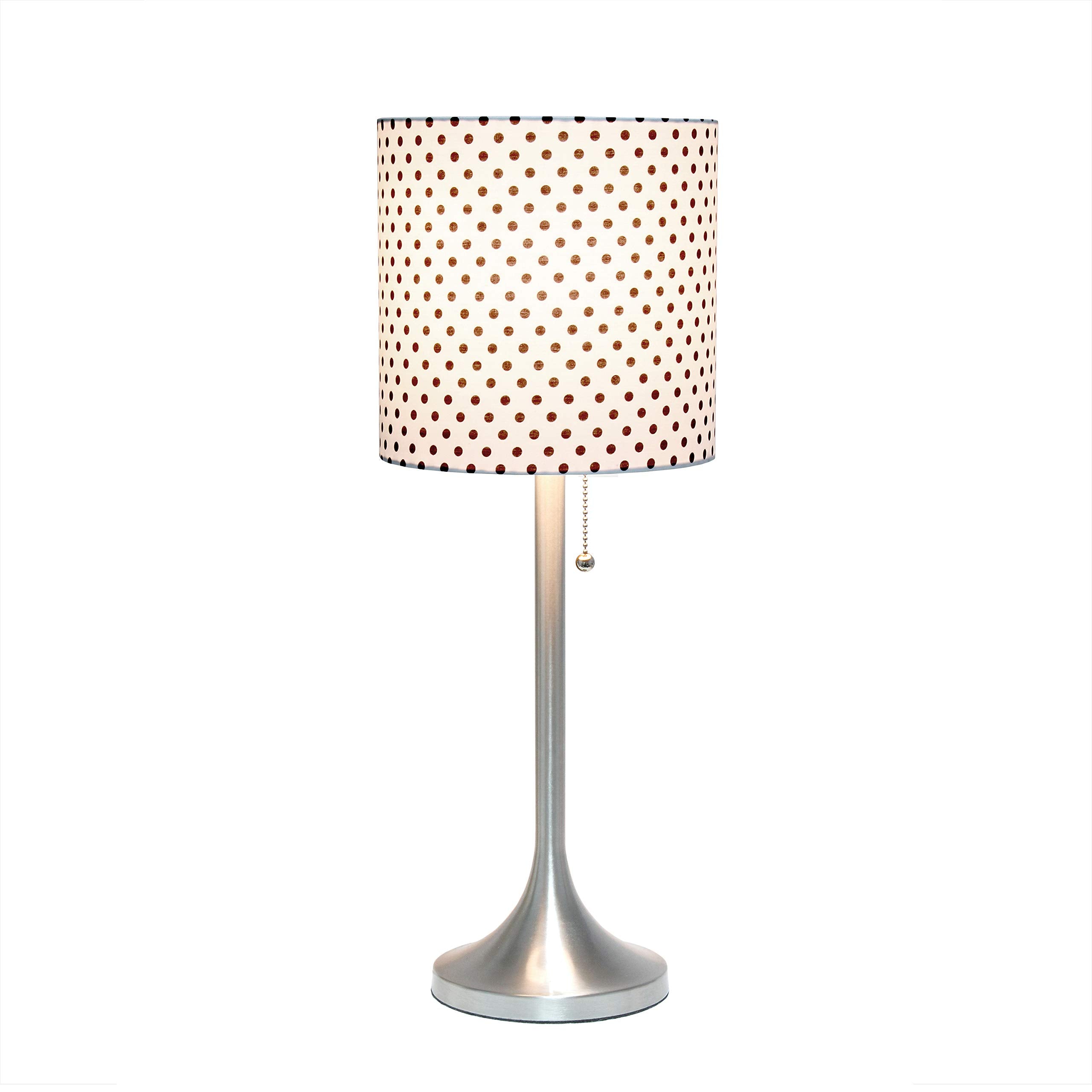 Simple Designs Lt1076-Bnd Tapered Fabric Drum Shade Table Lamp, Brushed Nickel And Polka Dot