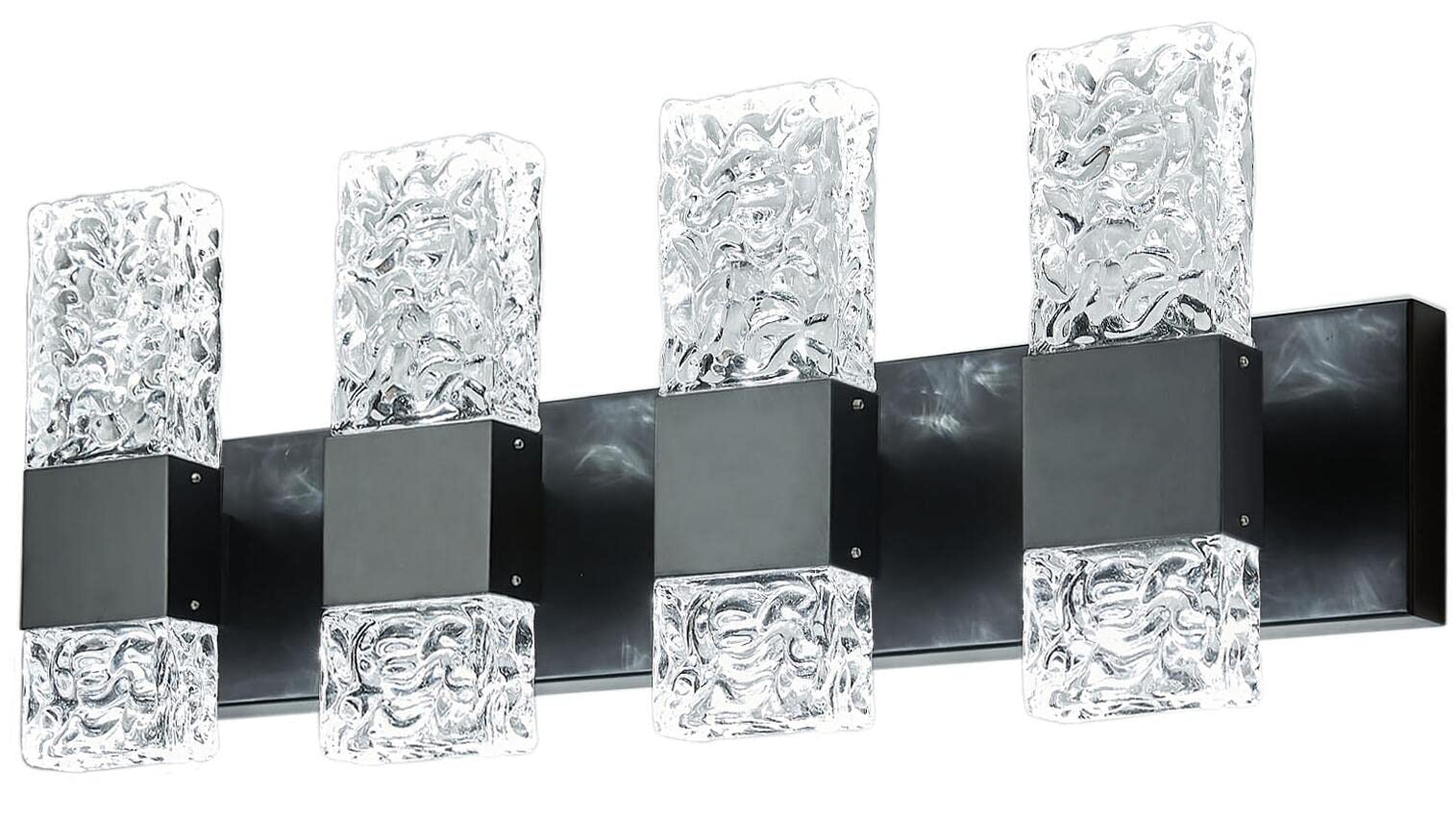 Oylyw 4-Light Black Crystal Bathroom Vanity Light, Modern Led Wall Light, 6000K Cool Light