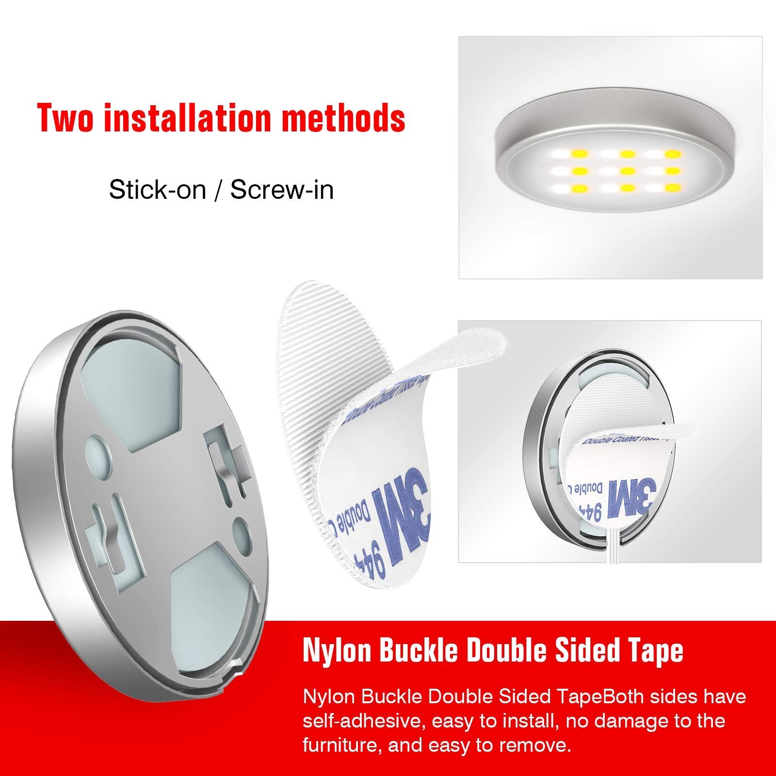 MYPLUS Under Cabinet LED Puck Lights, 4-Pack, 390Lm, Dimmable, Remote Control, Cct White, Model MYPLUSCS202US