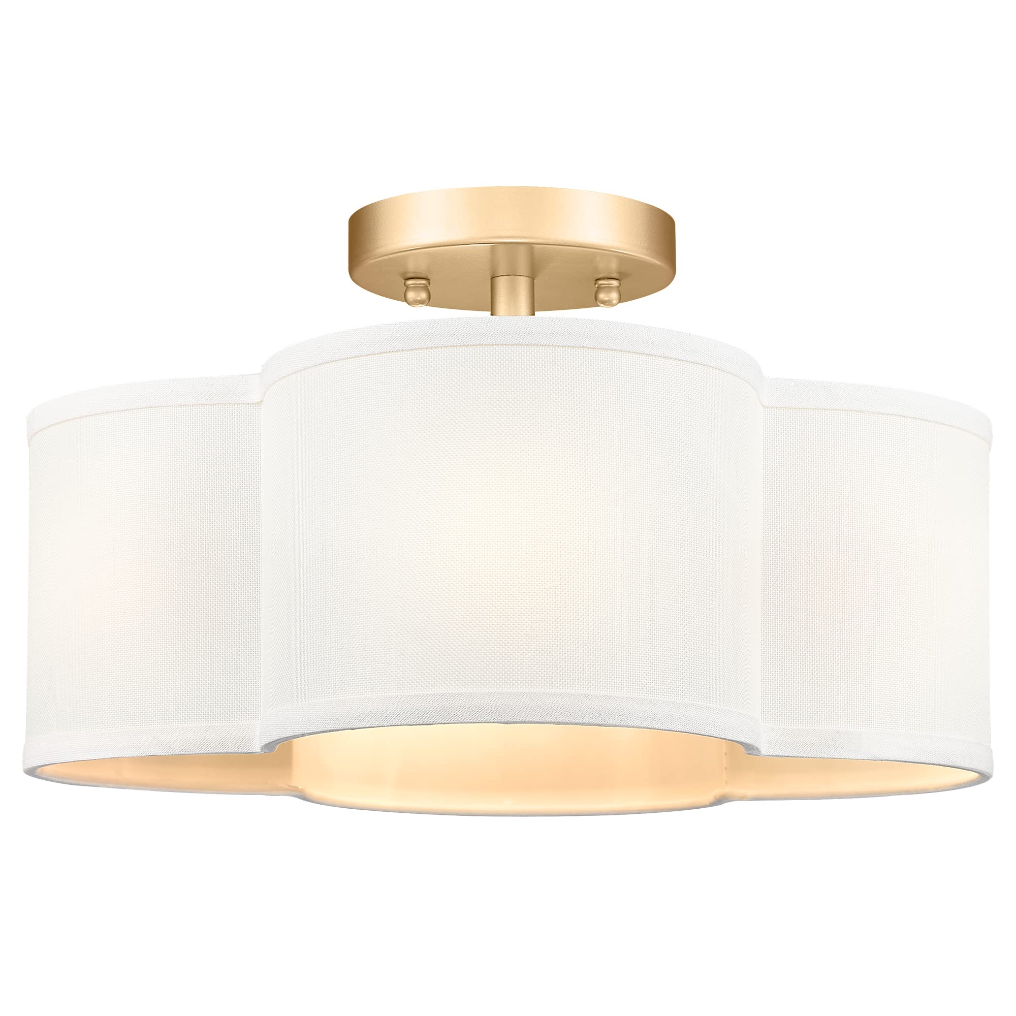 Audickic Gold Semi Flush Mount Ceiling Light, Close To Ceiling Light Fixtures With Fabric Shade In Quatrefoil Shape, Farmhouse Brass Ceiling Light For Kitchen Dining Hallway Bedroom, Ad-22007-4Sf-Gd