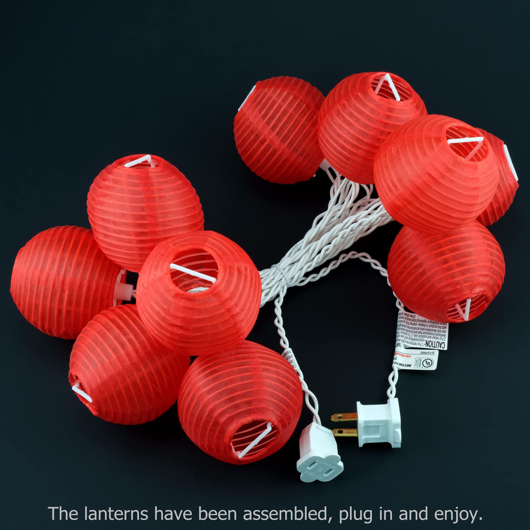 Yuletime Red Lantern String Lights, 10 Count On 7.6 White Wire, Ul Listed, 8 Spacing, Connectable Plug-In Decor