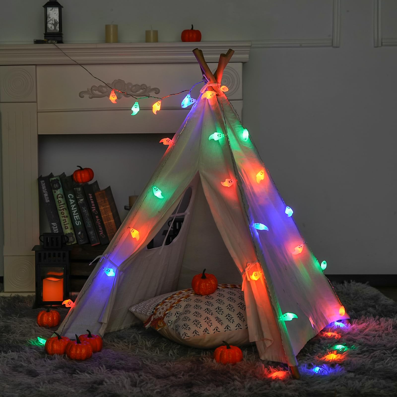 Jmexsuss 30 Led Halloween String Lights, Battery Operated Ghost String Lights, Colorful Indoor Halloween Lights For Outdoor Party Porch Fireplace Halloween Decorations (Multicolor)