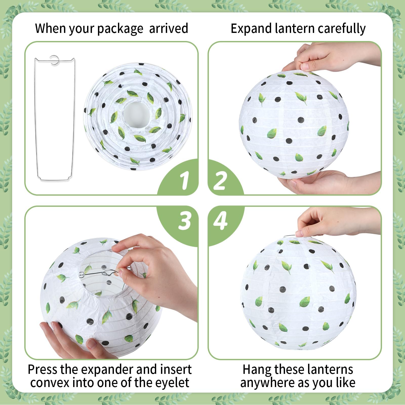 6Pcs Greenery Paper Lanterns Set Classroom Decorations 8Inch Hanging Paper Lanterns Ceiling Decorations Paper Lanterns For Green Boho Weeding Birthday Bridal Showers Neutral School Classroom Decor